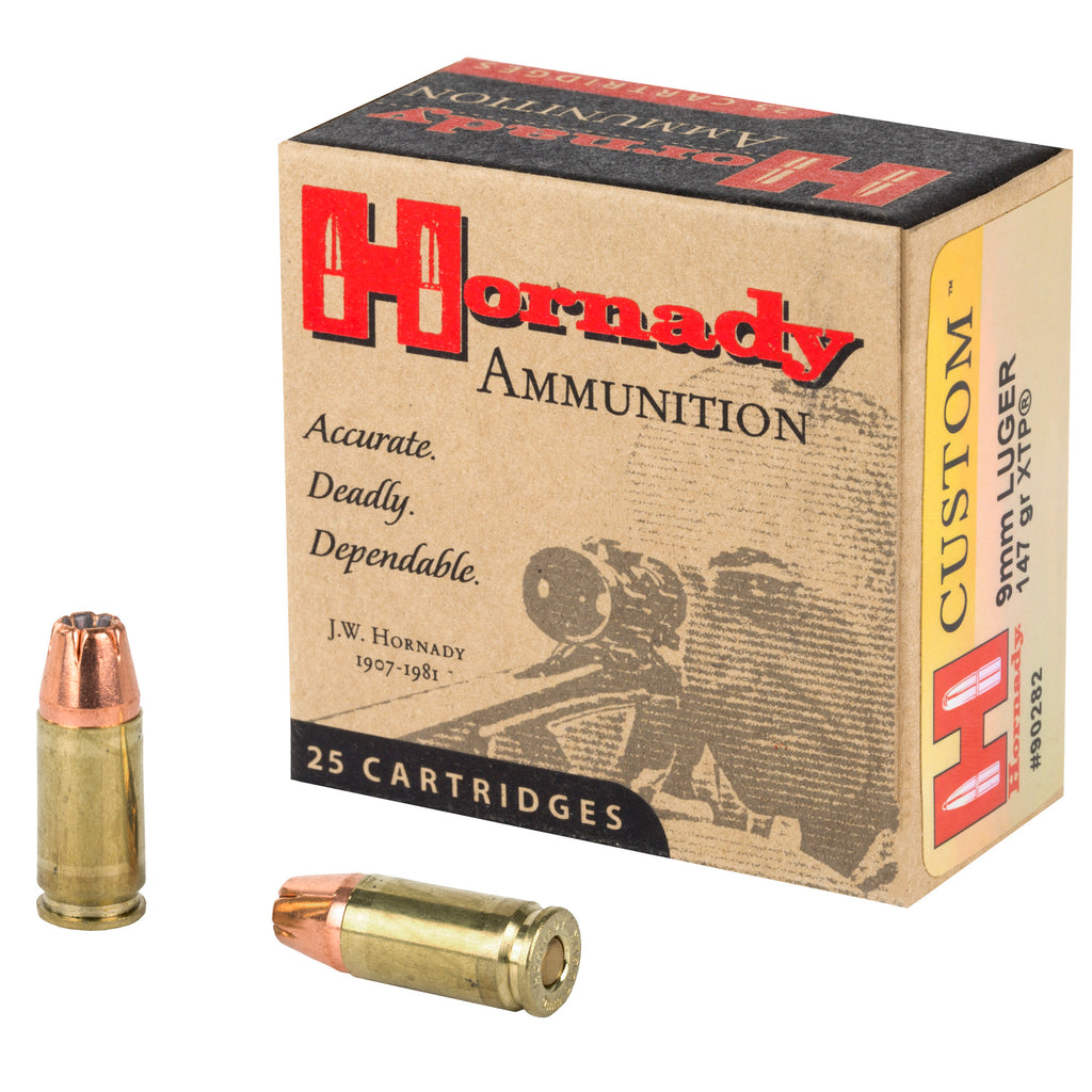 Hornady Custom 9mm 147 Grain XTP Pistol Ammunition - 25 Rounds per Box