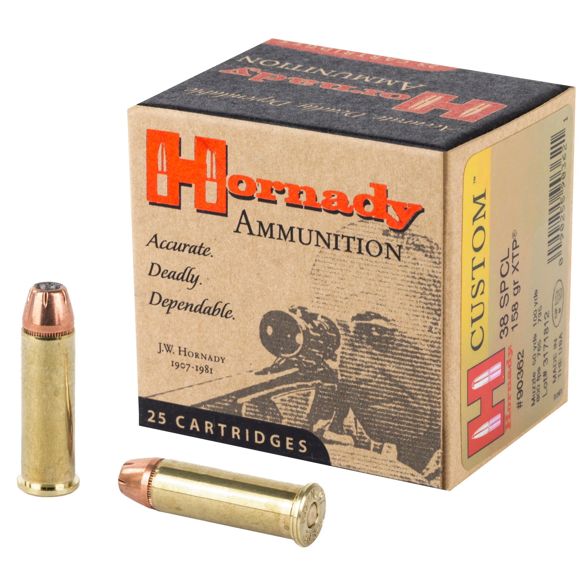 Hornady Custom 38 Special 158-Grain XTP Pistol Ammunition, 25 Rounds per Box