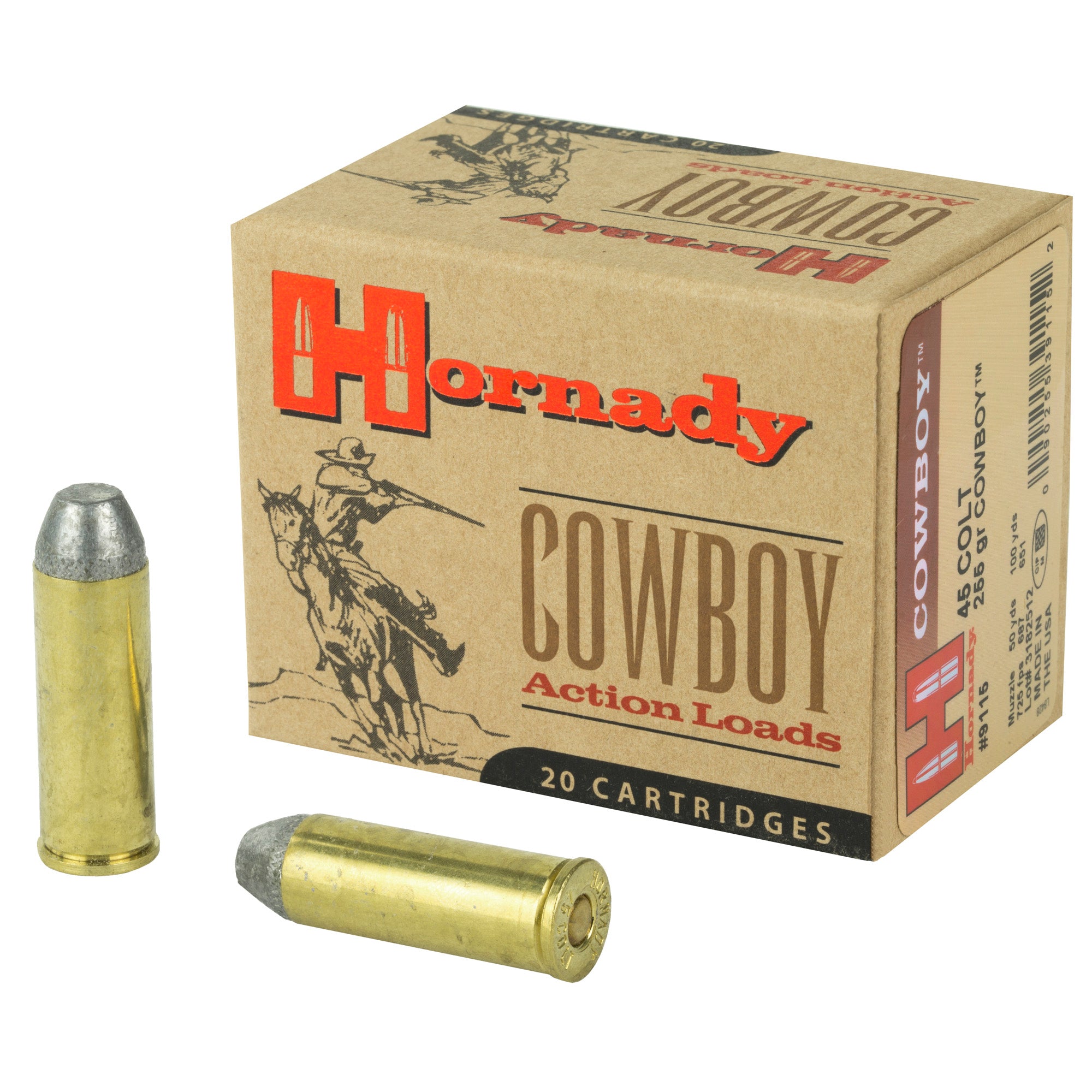 Hornady Custom 45 Colt Lead Flat Nose Ammunition - 255 Grain, 20 Rounds per Box