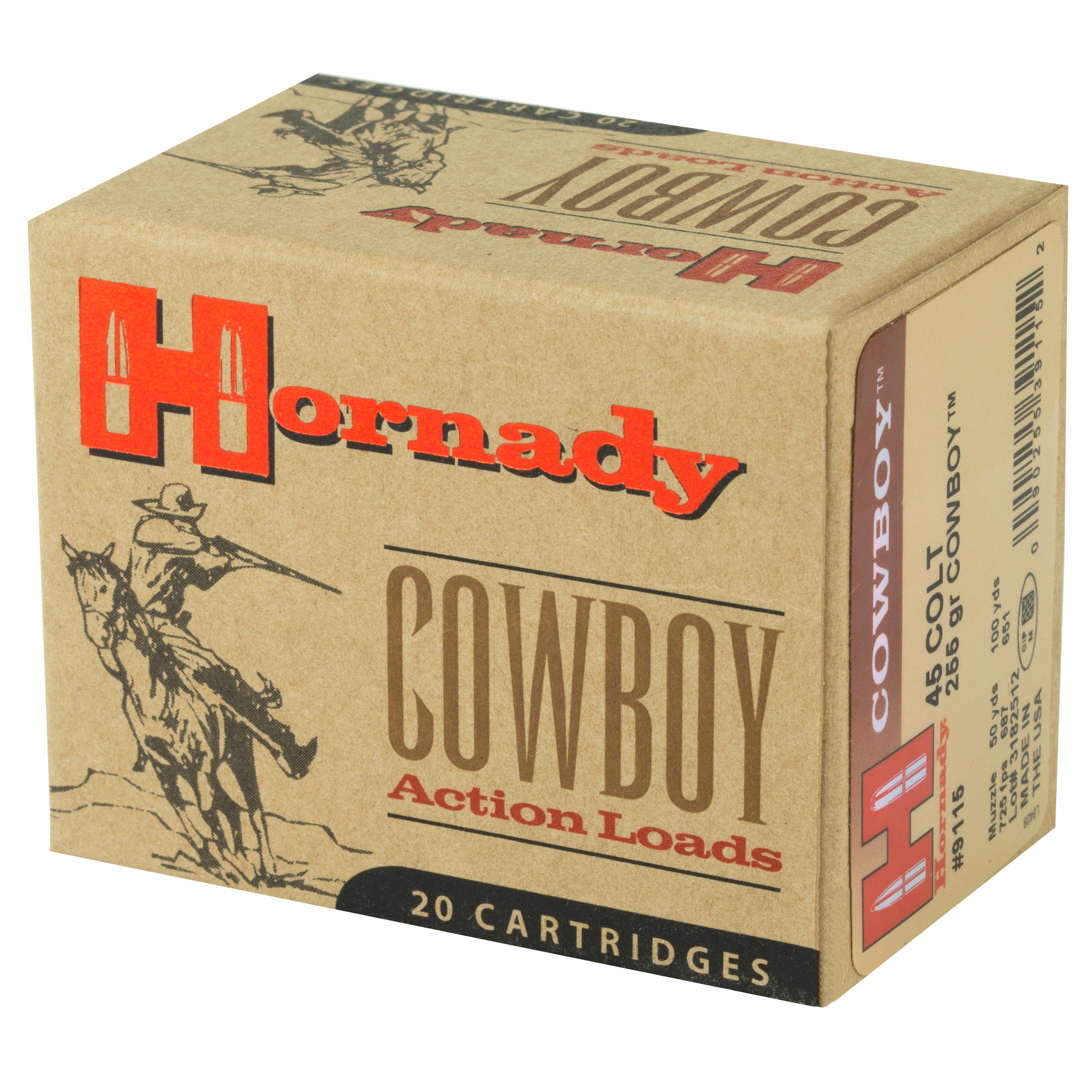 Hornady Custom 45 Colt Lead Flat Nose Ammunition - 255 Grain, 20 Rounds per Box