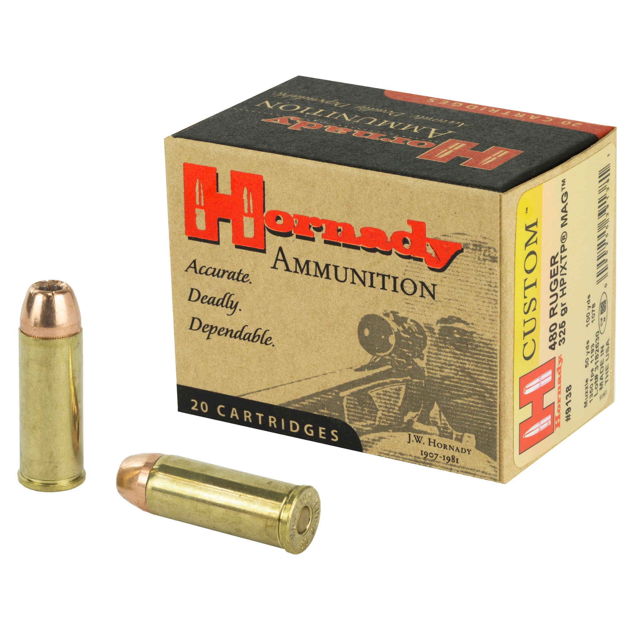 Hornady Custom 480 Ruger 325-Grain XTP Pistol Ammunition - 20 Rounds