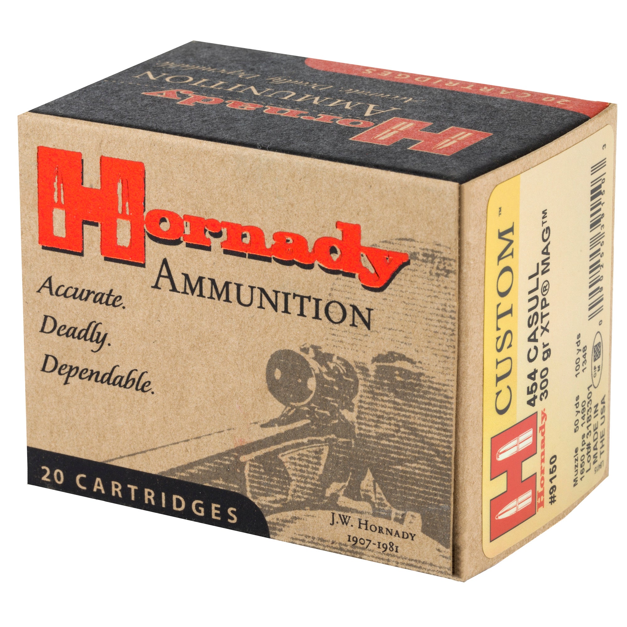 Hornady Custom 454 Casull 300-Grain Hollow Point Ammunition (20 Rounds per Box)