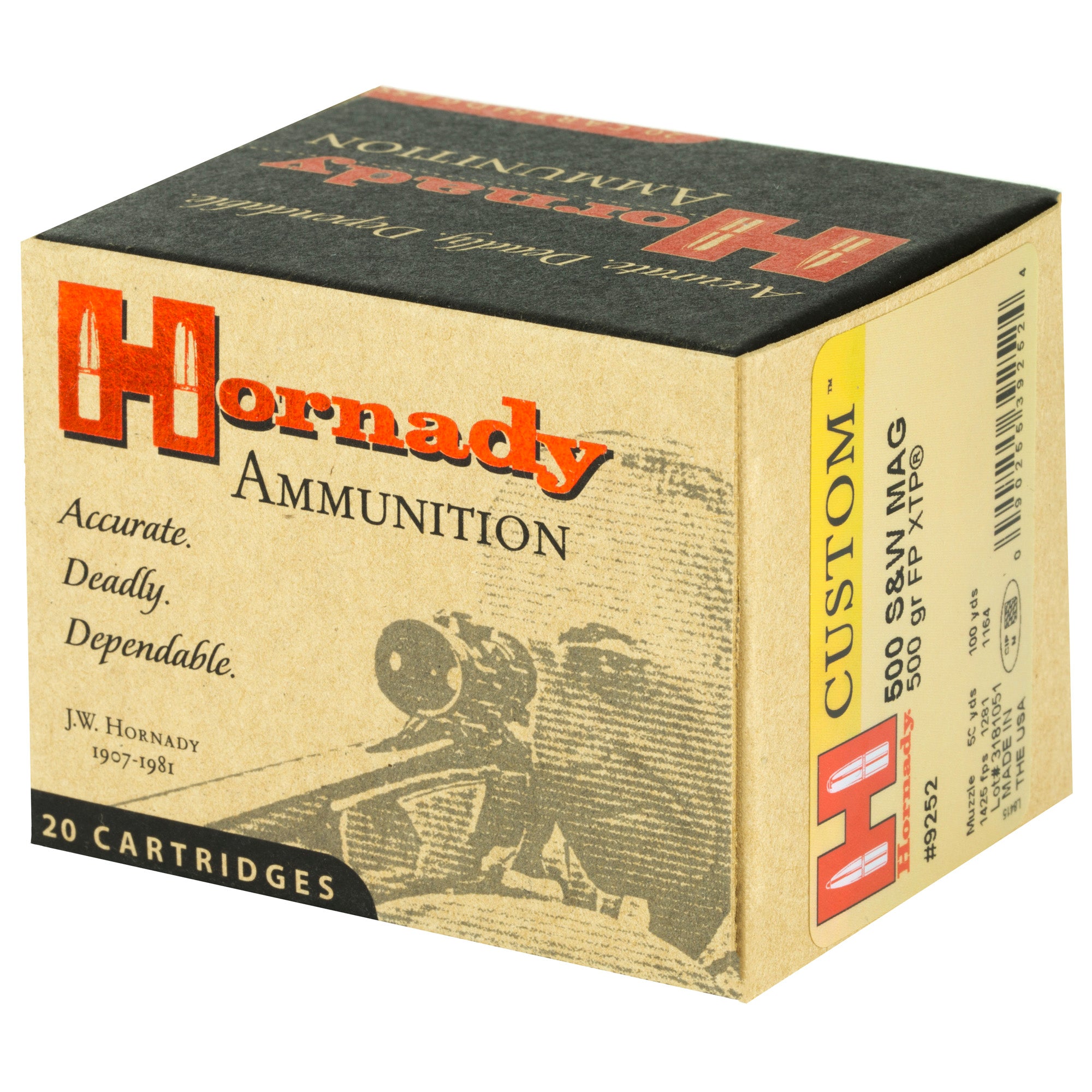 Hornady Custom 500 S&W 500-Grain XTP Full Metal Jacket Pistol Ammo - 20 Rounds per Box
