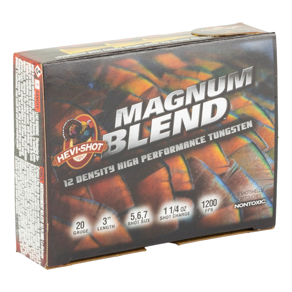 HEVI-Shot Magnum Blend 20 Gauge 3-Inch Shotgun Ammo – Tungsten, 1 1/4 Oz, #5/#6/#7, 5 Rounds per Box