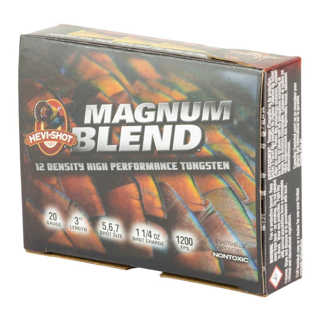 HEVI-Shot Magnum Blend 20 Gauge 3-Inch Shotgun Ammo – Tungsten, 1 1/4 Oz, #5/#6/#7, 5 Rounds per Box