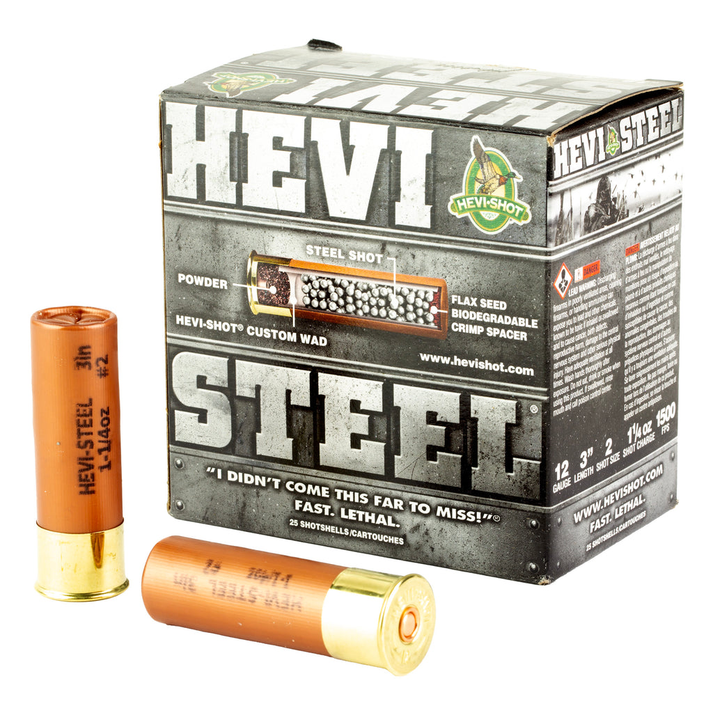 HEVI-Shot HEVI-Steel 12 Gauge 3-inch #2 Shot - 1 1/4 oz, 25 Rounds