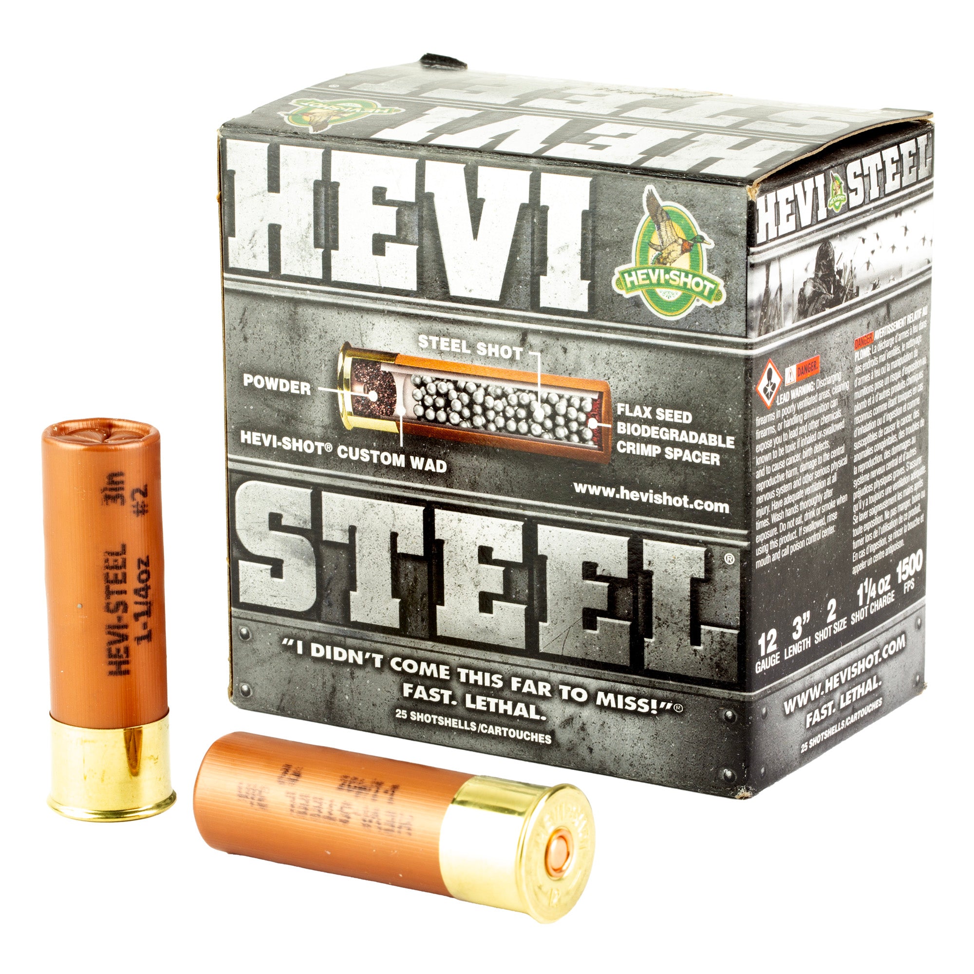HEVI-Shot HEVI-Steel 12 Gauge 3-inch #2 Shot - 1 1/4 oz, 25 Rounds