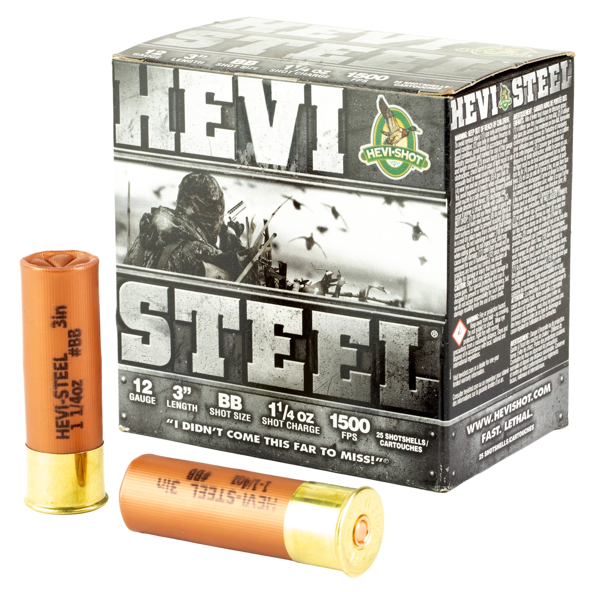 HEVI-Shot HEVI-Steel 12 Gauge 3 BB Shotshells – 1 1/4 oz, Max Dram, 25 rounds per box