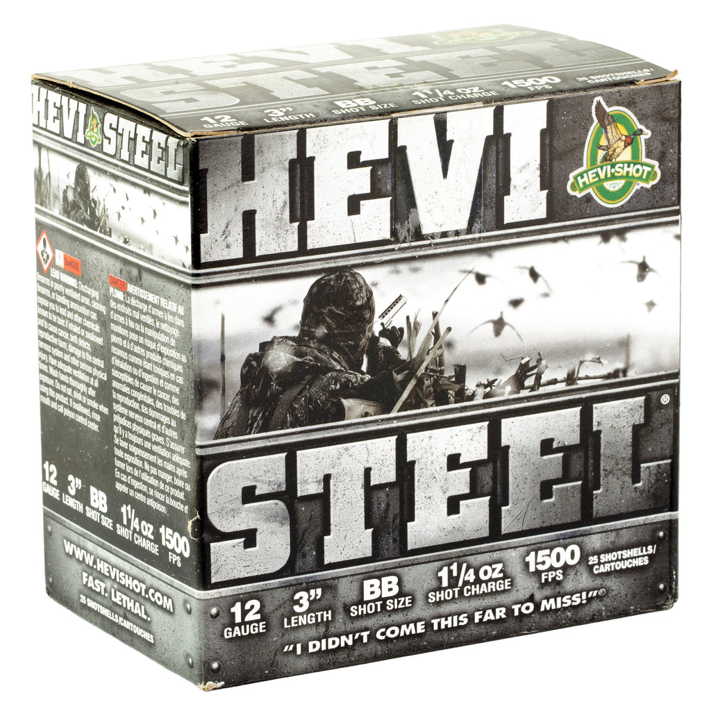 HEVI-Shot HEVI-Steel 12 Gauge 3 BB Shotshells – 1 1/4 oz, Max Dram, 25 rounds per box