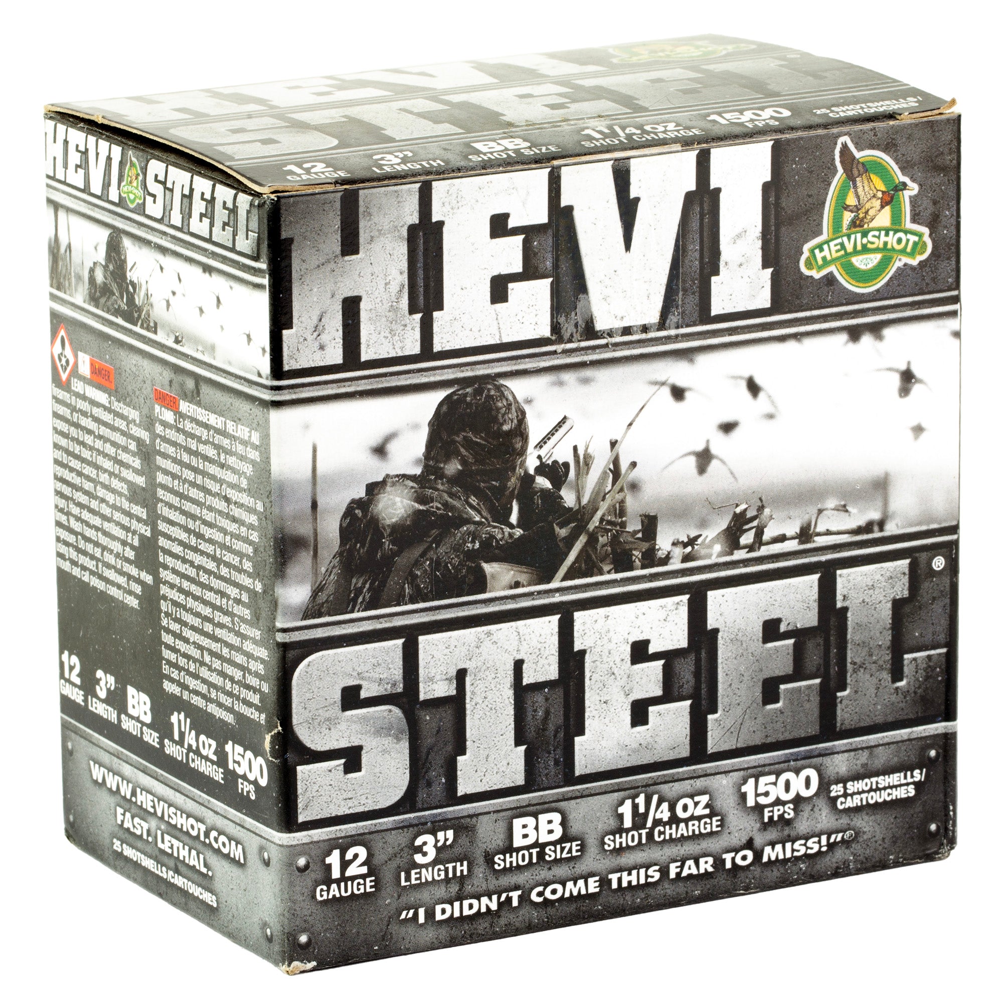 HEVI-Shot HEVI-Steel 12 Gauge 3 BB Shotshells – 1 1/4 oz, Max Dram, 25 rounds per box