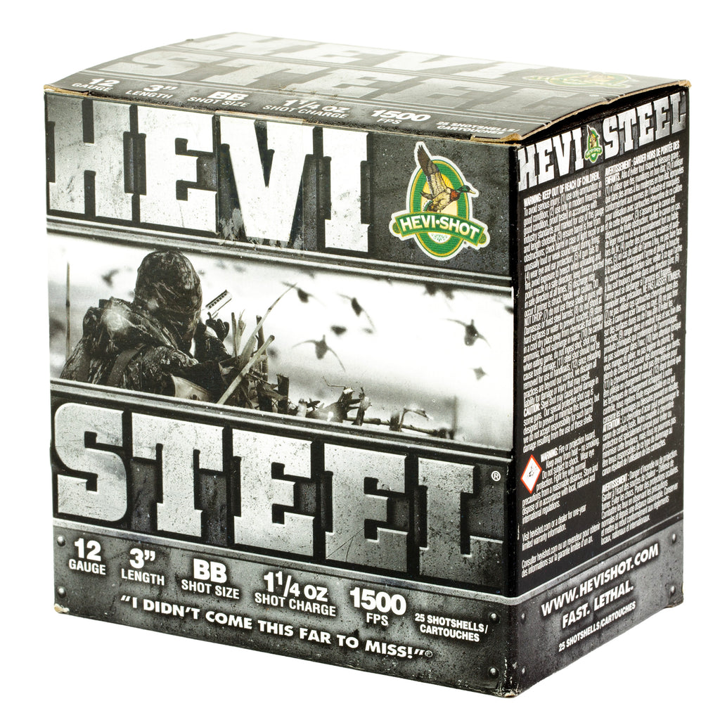 HEVI-Shot HEVI-Steel 12 Gauge 3 BB Shotshells – 1 1/4 oz, Max Dram, 25 rounds per box