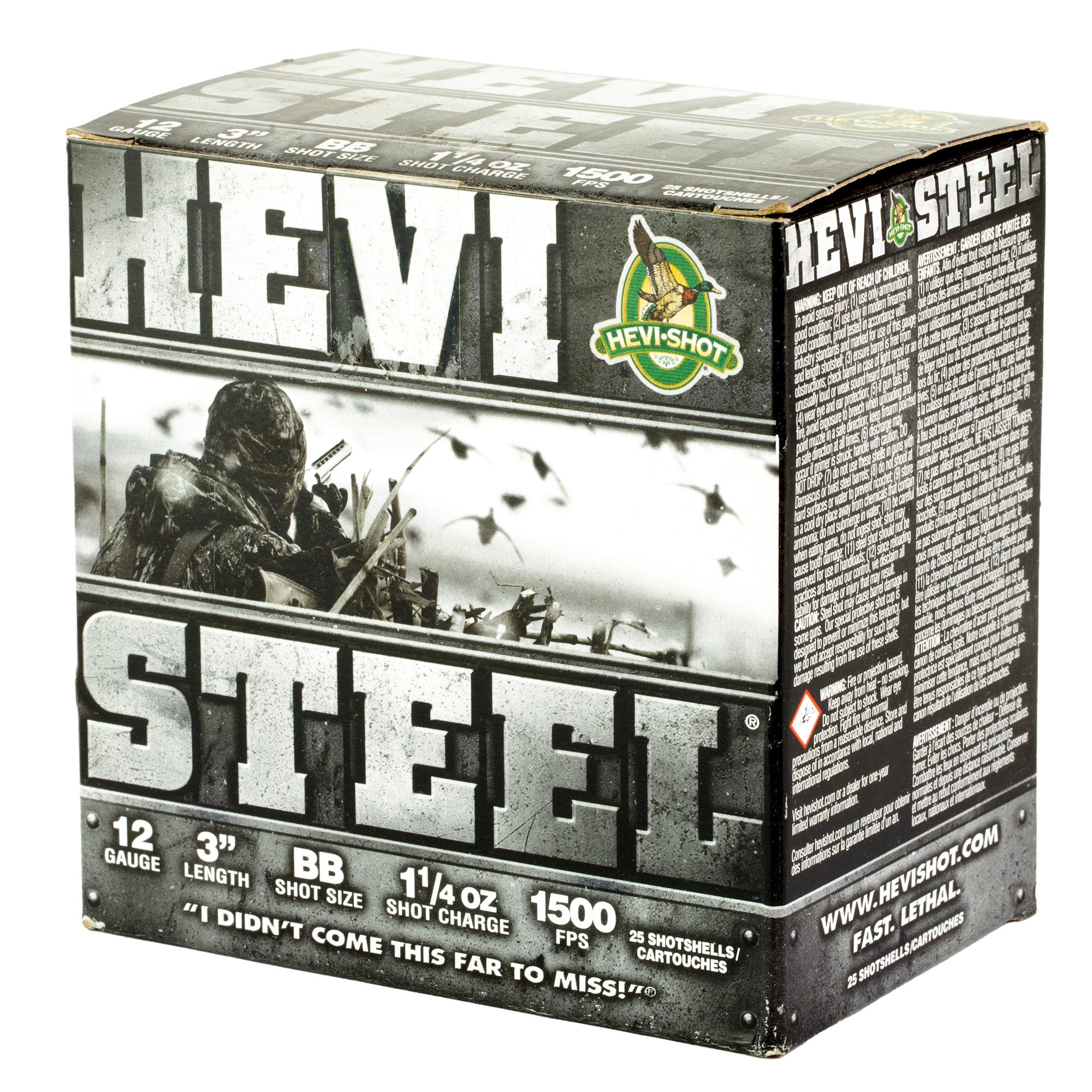 HEVI-Shot HEVI-Steel 12 Gauge 3 BB Shotshells – 1 1/4 oz, Max Dram, 25 rounds per box