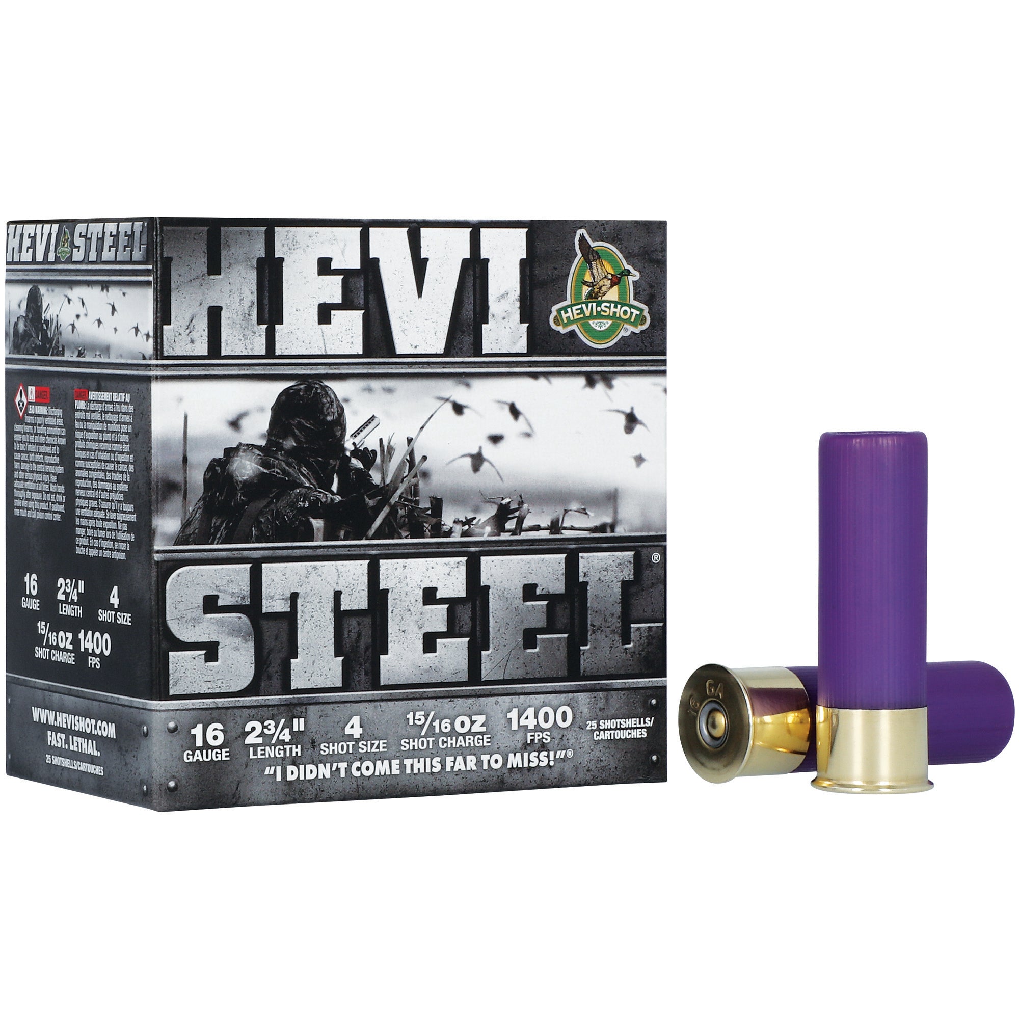 HEVI-Shot HEVI-Steel 16 Gauge Steel Shotshells with #4 Shot, 15/16 oz, Max Dram - Pack of 25