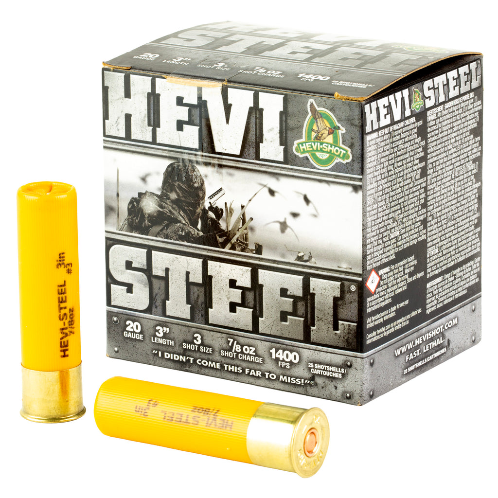HEVI-Shot HEVI-Steel 20 Gauge Shotgun Shells – 7/8 oz #3 Shotshells (25/Box, 250/Case)