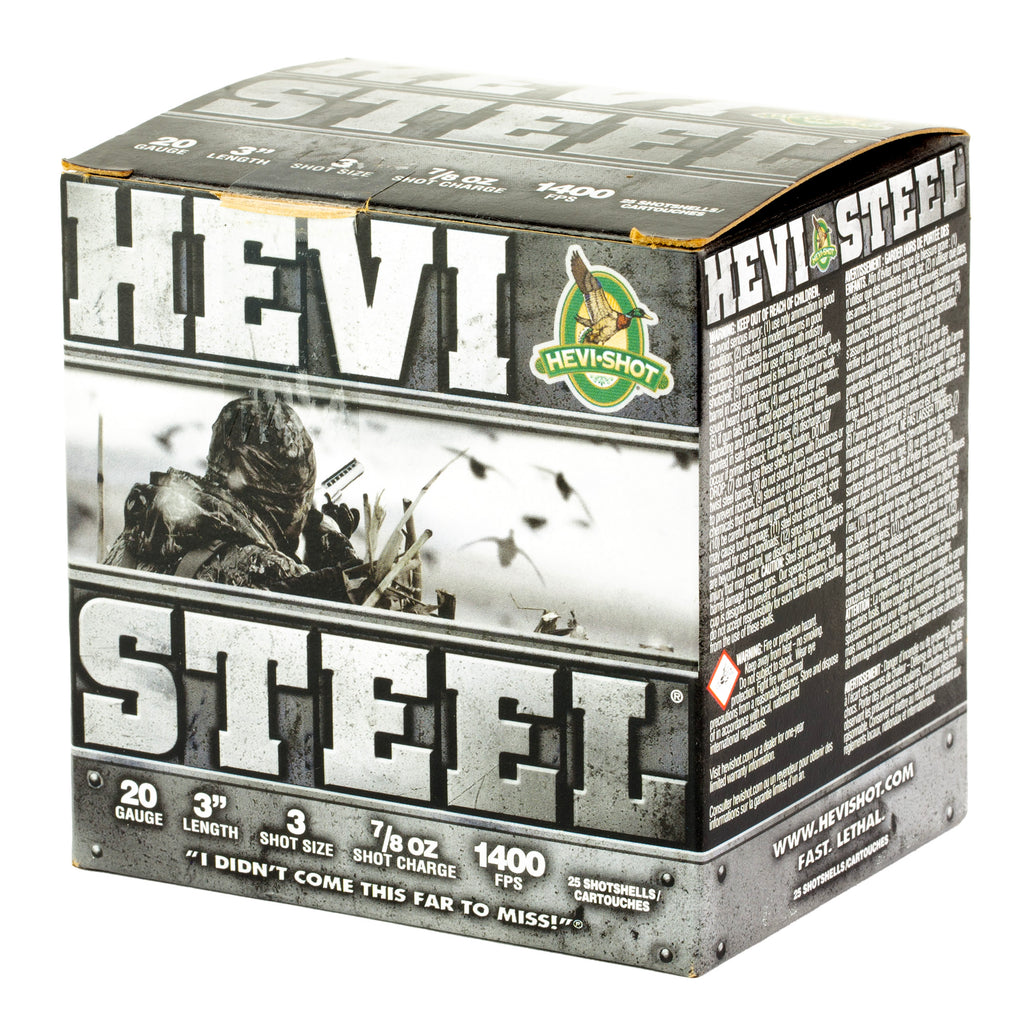 HEVI-Shot HEVI-Steel 20 Gauge Shotgun Shells – 7/8 oz #3 Shotshells (25/Box, 250/Case)