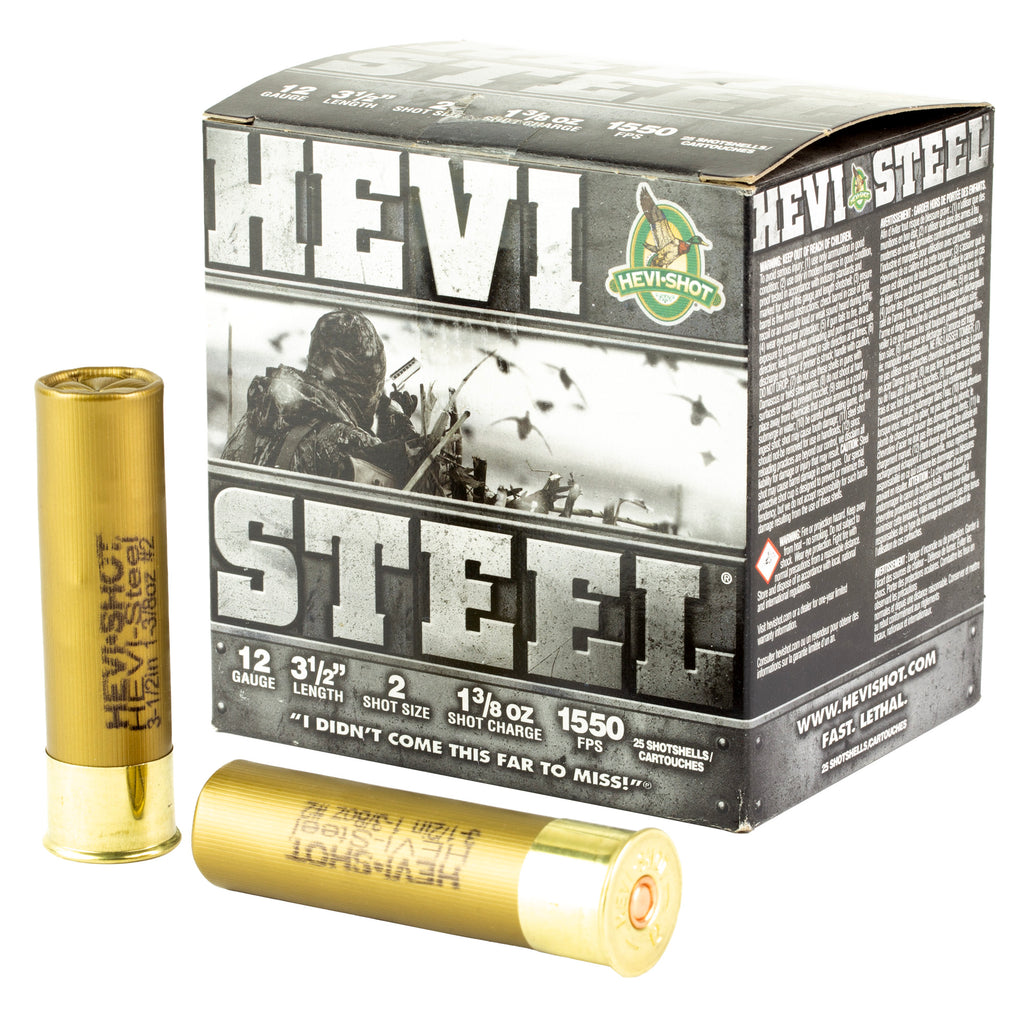 HEVI-Shot HEVI-Steel 12 Gauge 3.5-Inch #2 Shotshells - 1 3/8 oz, 25/Box