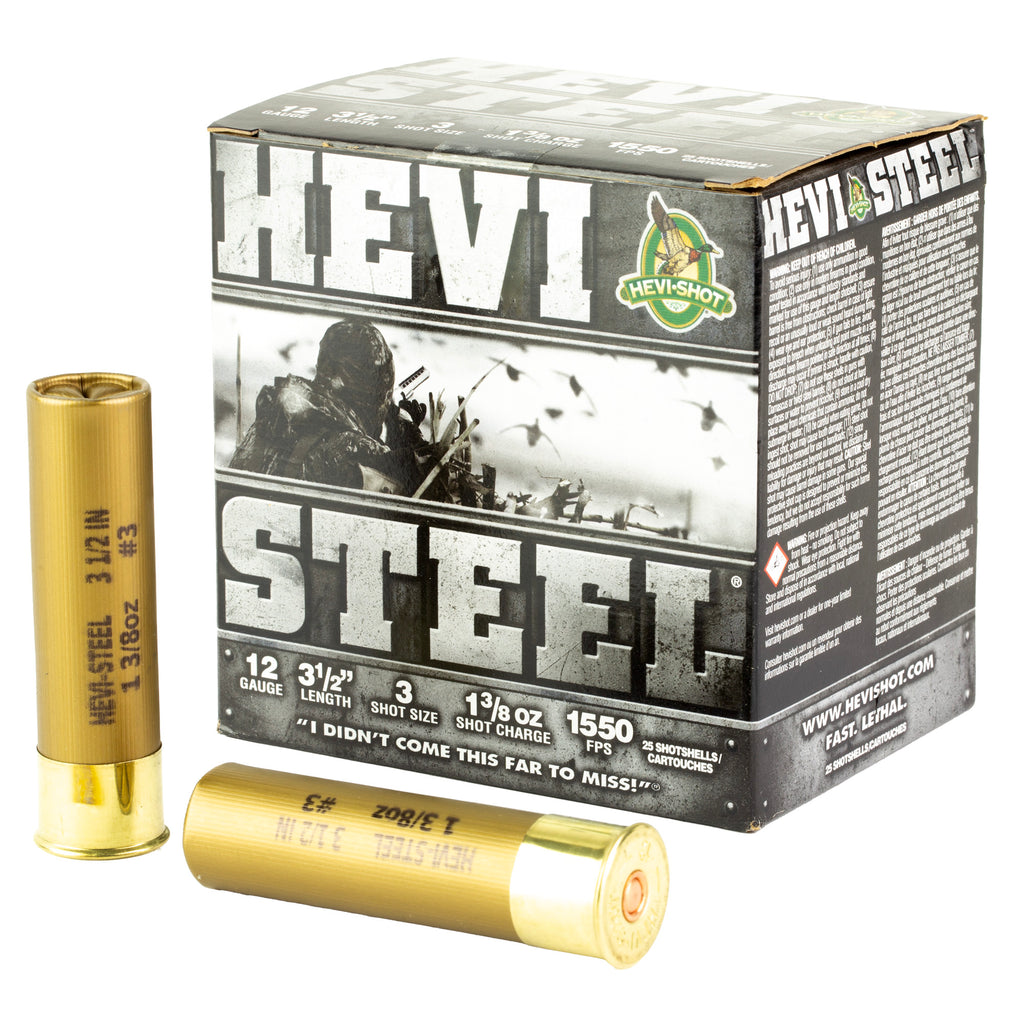 HEVI-Shot HEVI-Steel 12 Gauge 3.5-Inch #3 Shotshells – 1 3/8 oz, 25 Rounds