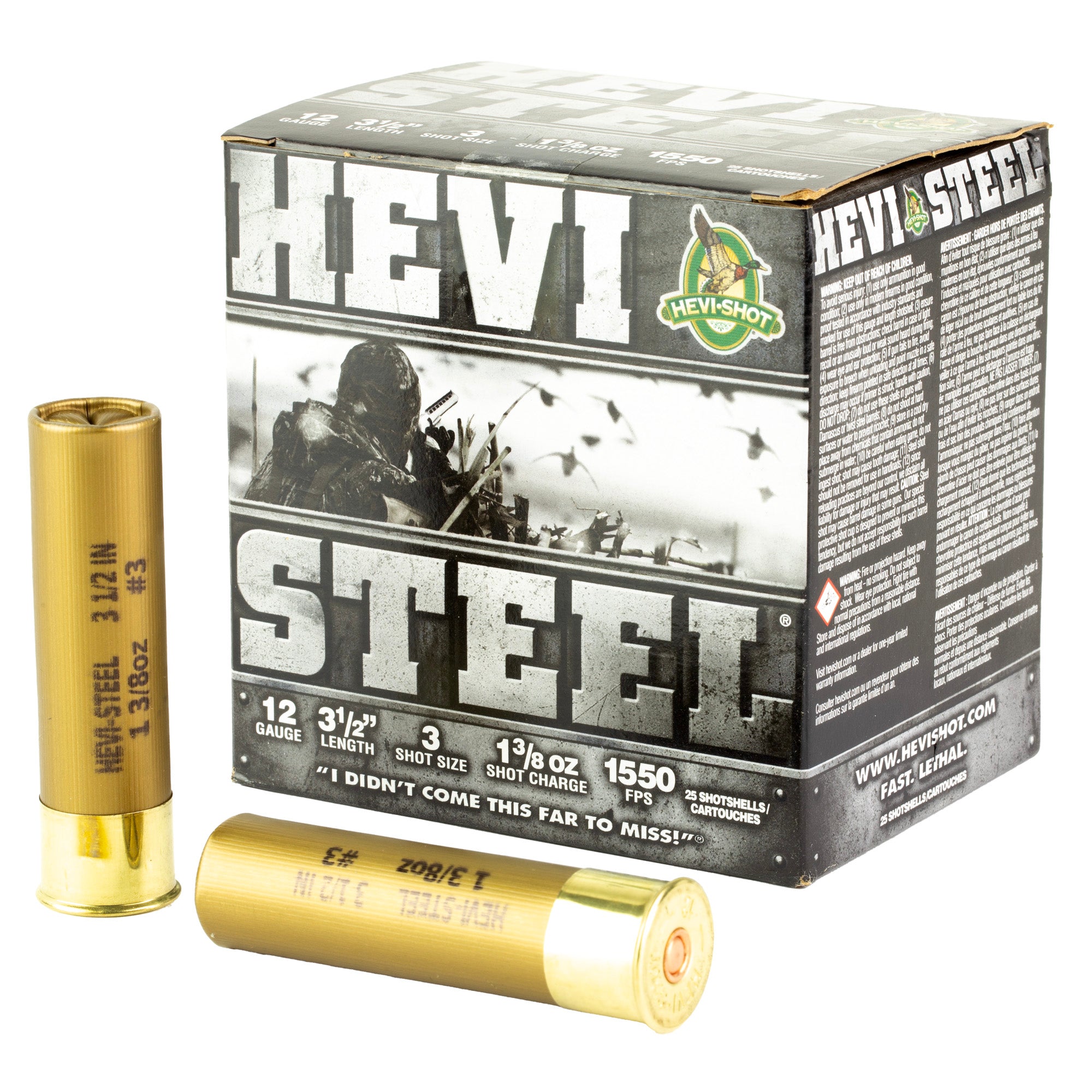 HEVI-Shot HEVI-Steel 12 Gauge 3.5-Inch #3 Shotshells – 1 3/8 oz, 25 Rounds
