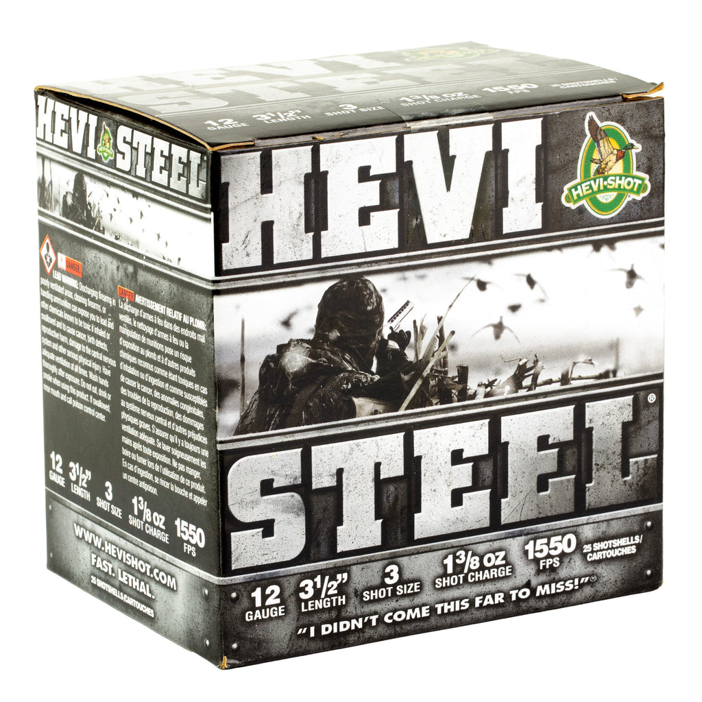 HEVI-Shot HEVI-Steel 12 Gauge 3.5-Inch #3 Shotshells – 1 3/8 oz, 25 Rounds