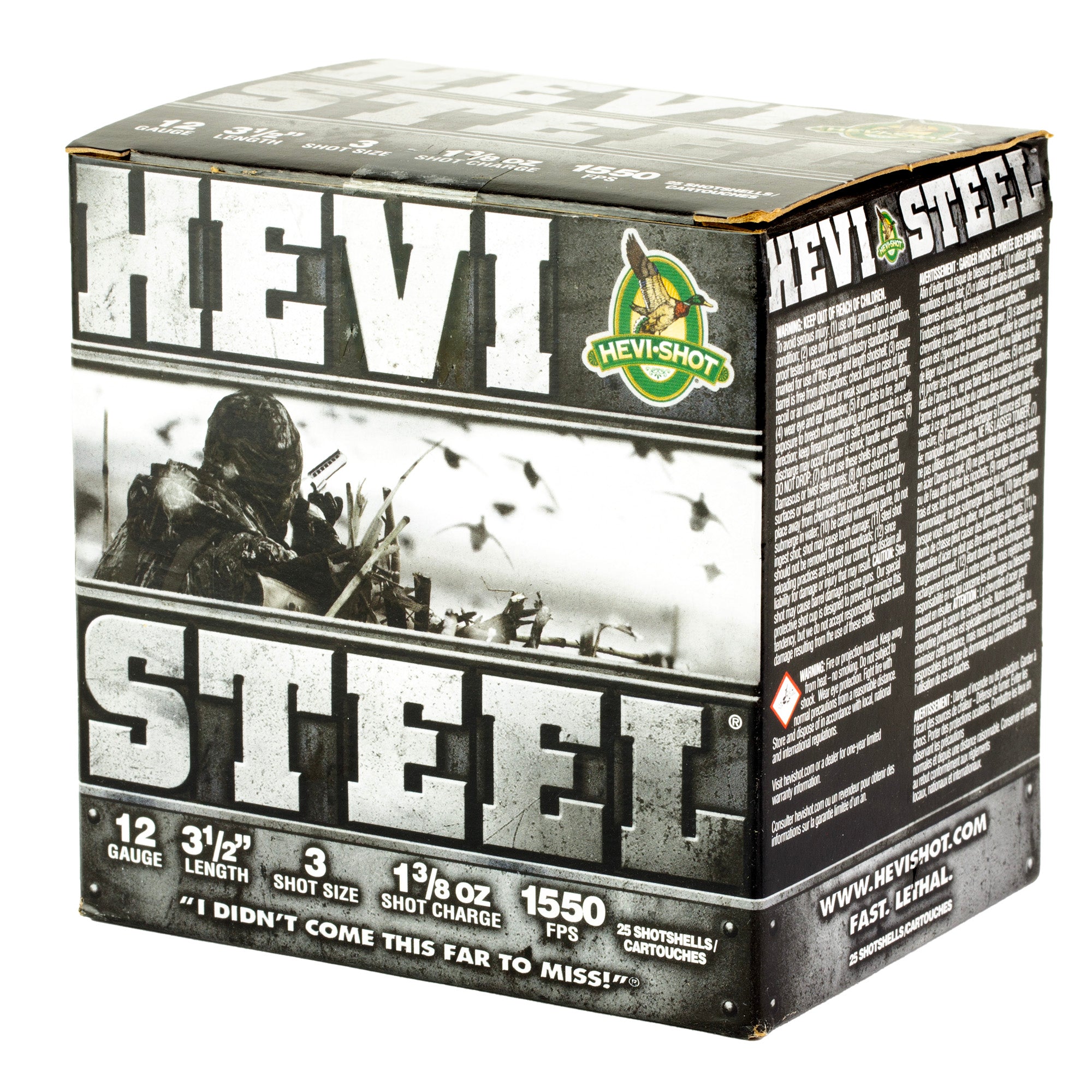 HEVI-Shot HEVI-Steel 12 Gauge 3.5-Inch #3 Shotshells – 1 3/8 oz, 25 Rounds