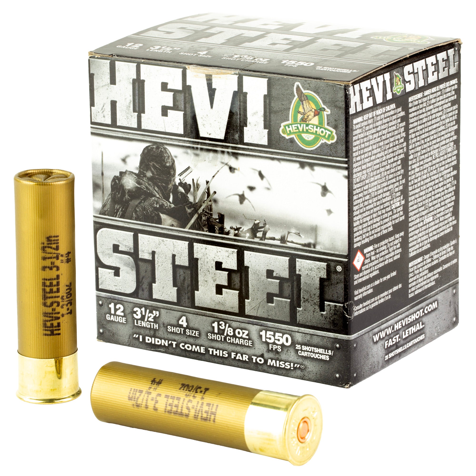 HEVI-Shot HEVI-Steel 12 Gauge 3.5-inch #4 Shotshells – 1 3/8 oz, 25/Case