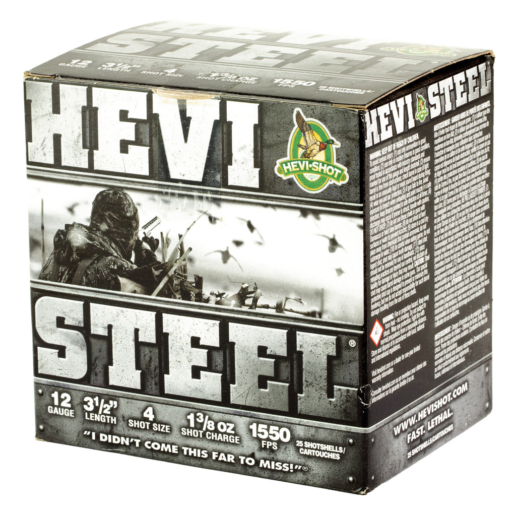 HEVI-Shot HEVI-Steel 12 Gauge 3.5-inch #4 Shotshells – 1 3/8 oz, 25/Case