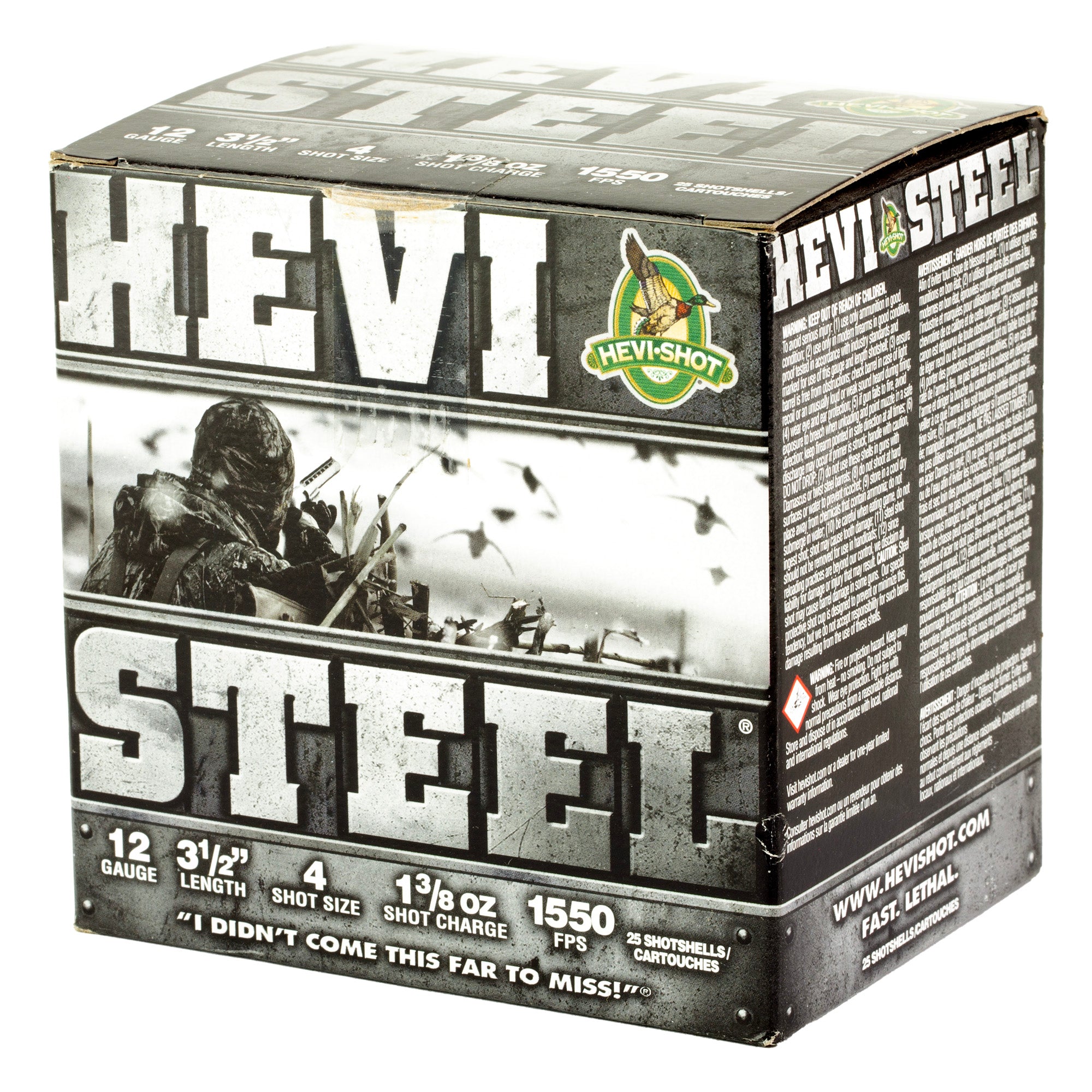 HEVI-Shot HEVI-Steel 12 Gauge 3.5-inch #4 Shotshells – 1 3/8 oz, 25/Case
