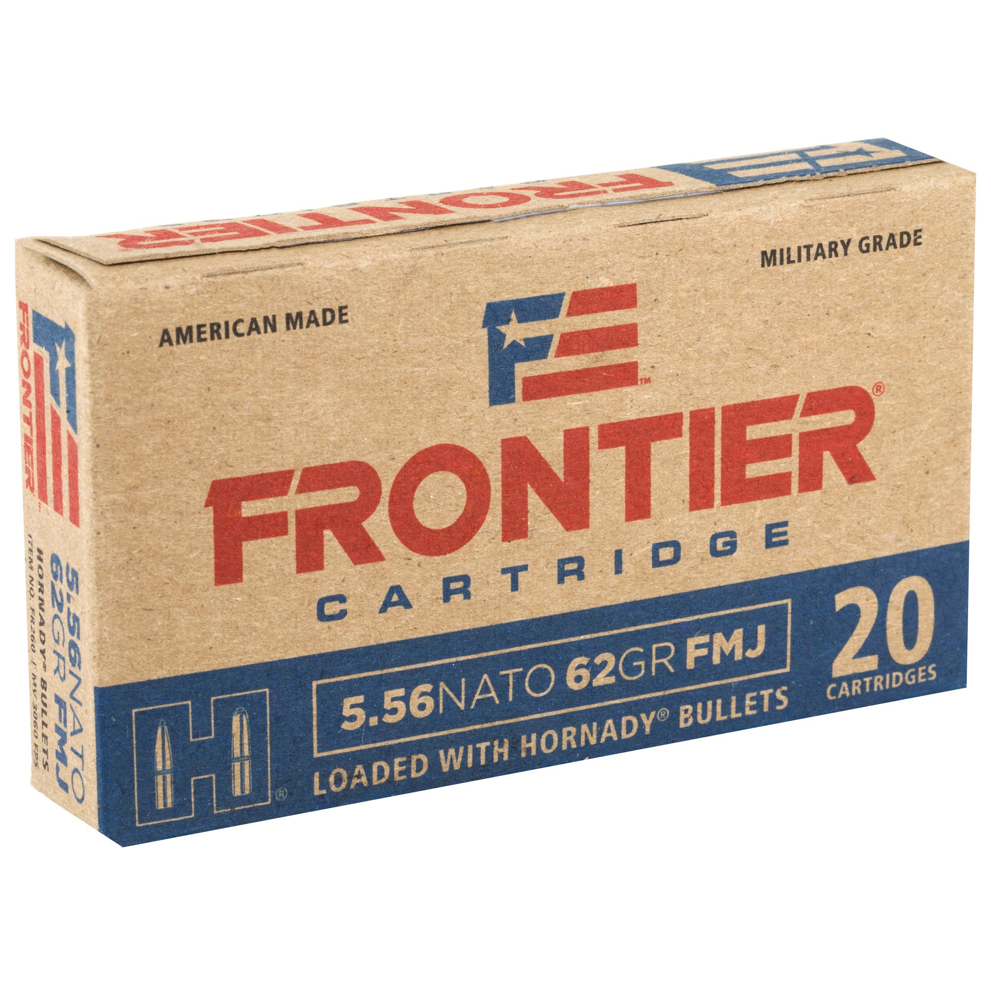 Frontier Cartridge Lake City 556 NATO 62 Grain FMJ Ammunition - 20 Rounds / Box, 500 Rounds / Case