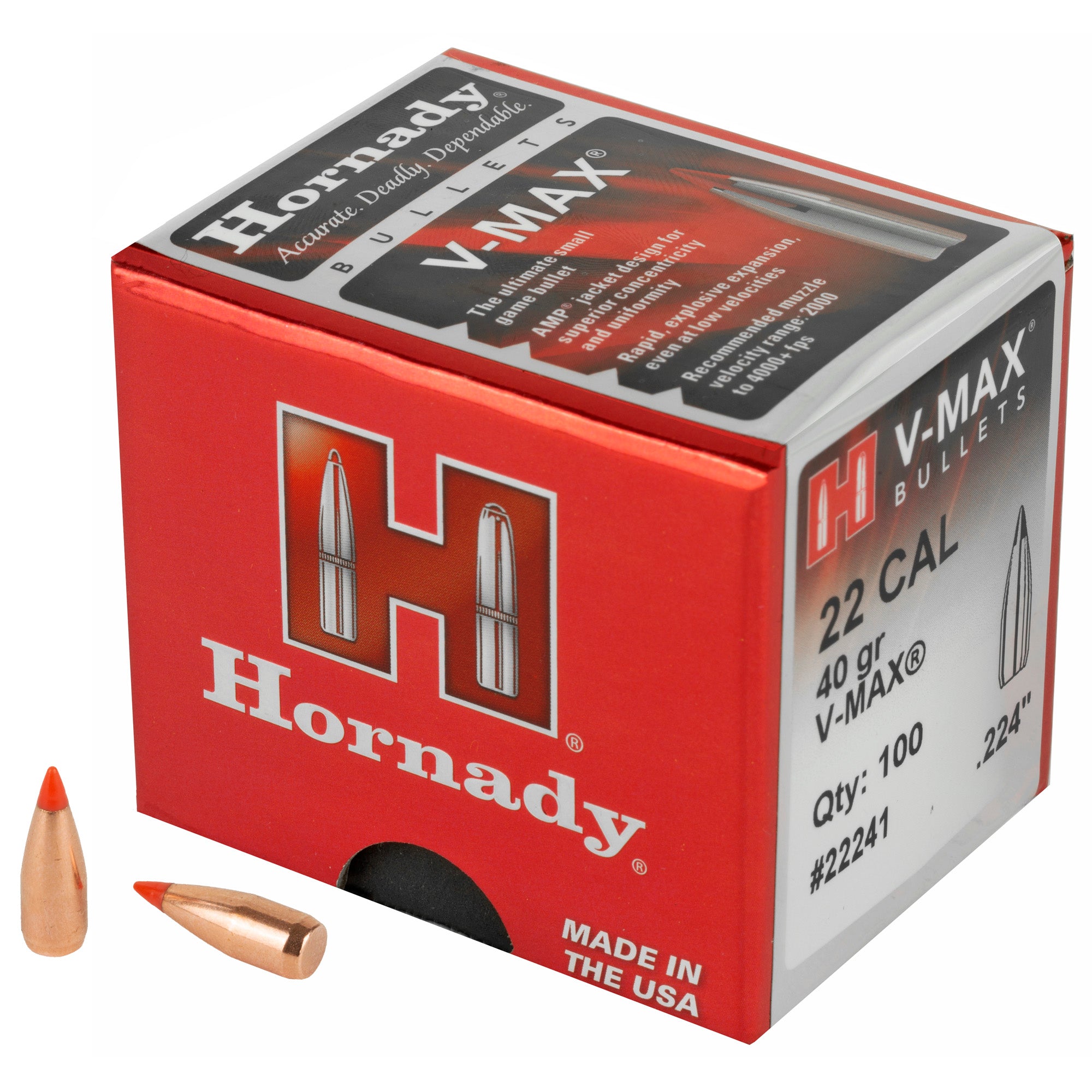 Hornady V-Max .22 Caliber 40 Grain Polymer Tip Ammunition, 100 Rounds