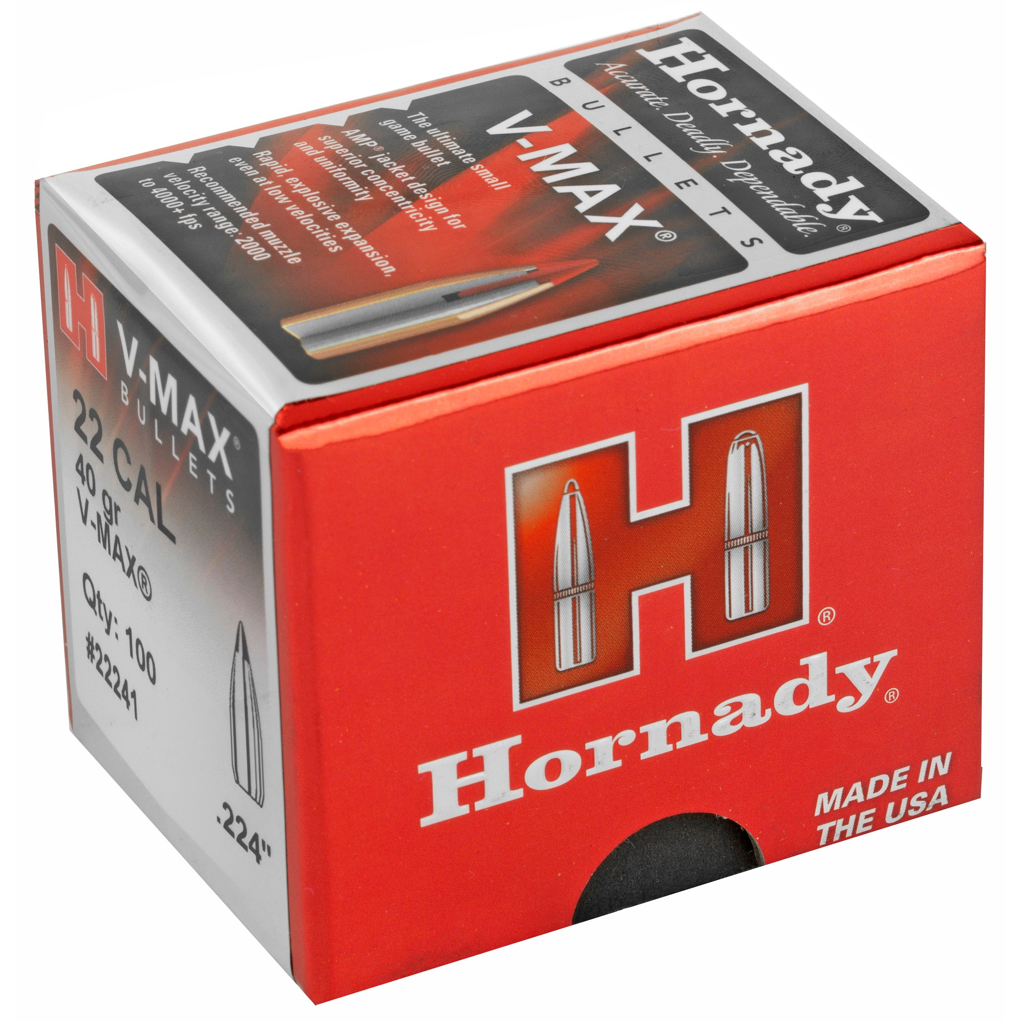 Hornady V-Max .22 Caliber 40 Grain Polymer Tip Ammunition, 100 Rounds