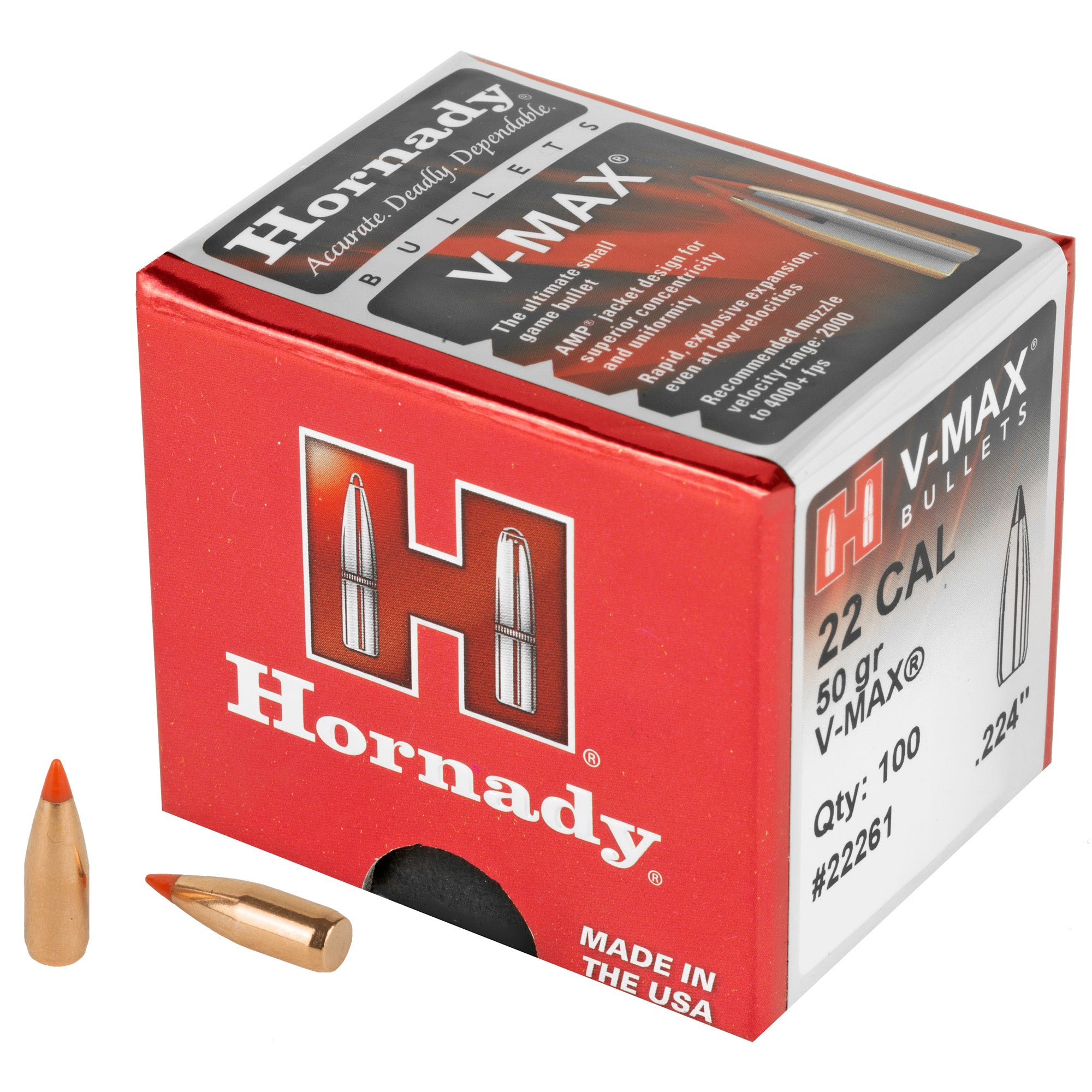 Hornady V-Max .22 Caliber 50 Grain V-Max Bullets - Model HRNDY 22261