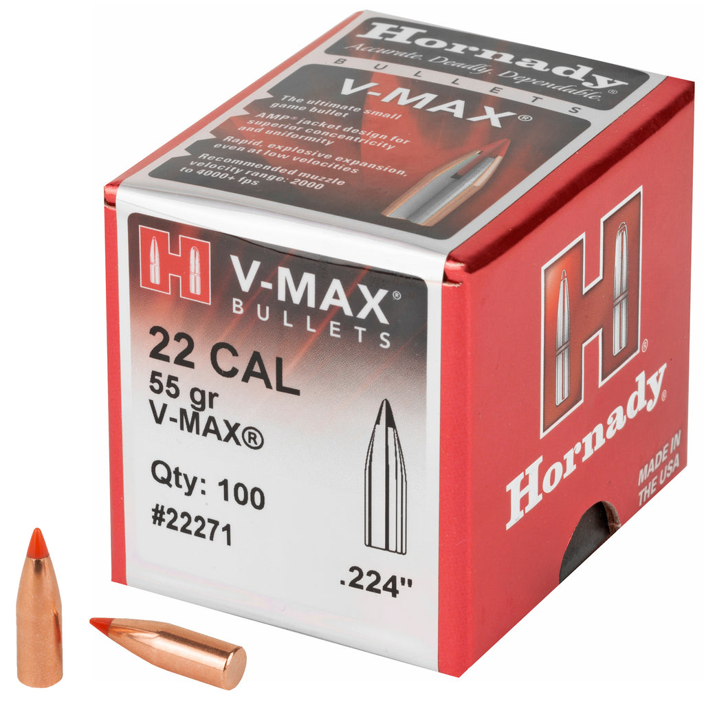 Hornady V-Max 22 Caliber .224 55 Grain Bullet - Pack of 100