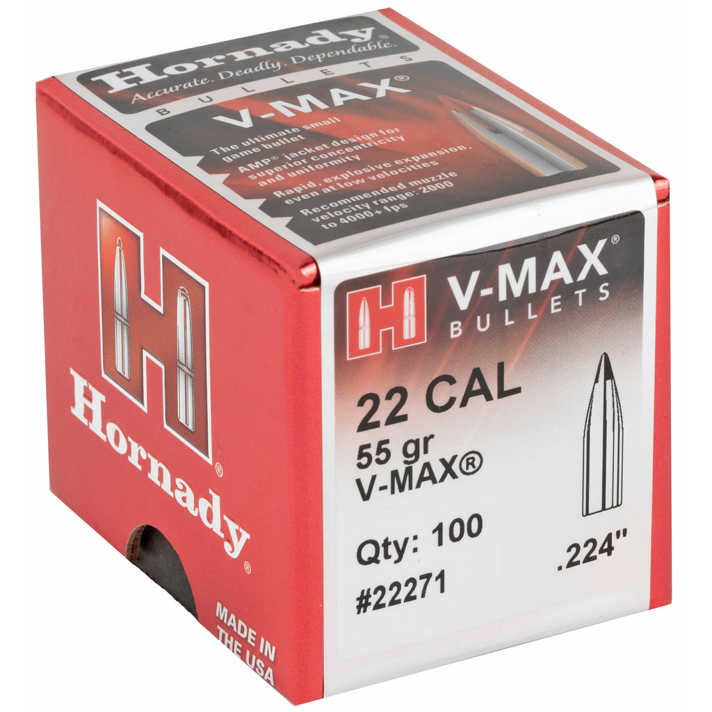 Hornady V-Max 22 Caliber .224 55 Grain Bullet - Pack of 100