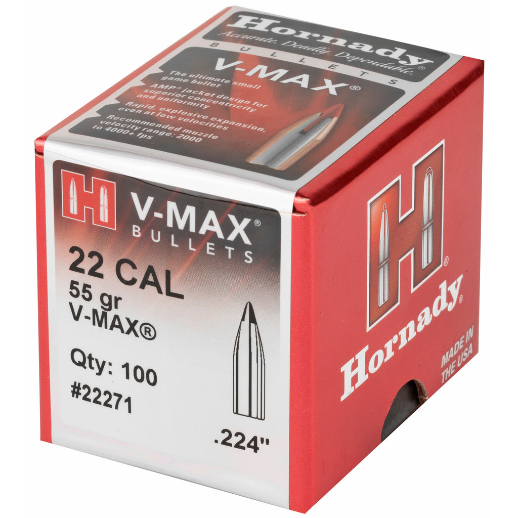 Hornady V-Max 22 Caliber .224 55 Grain Bullet - Pack of 100