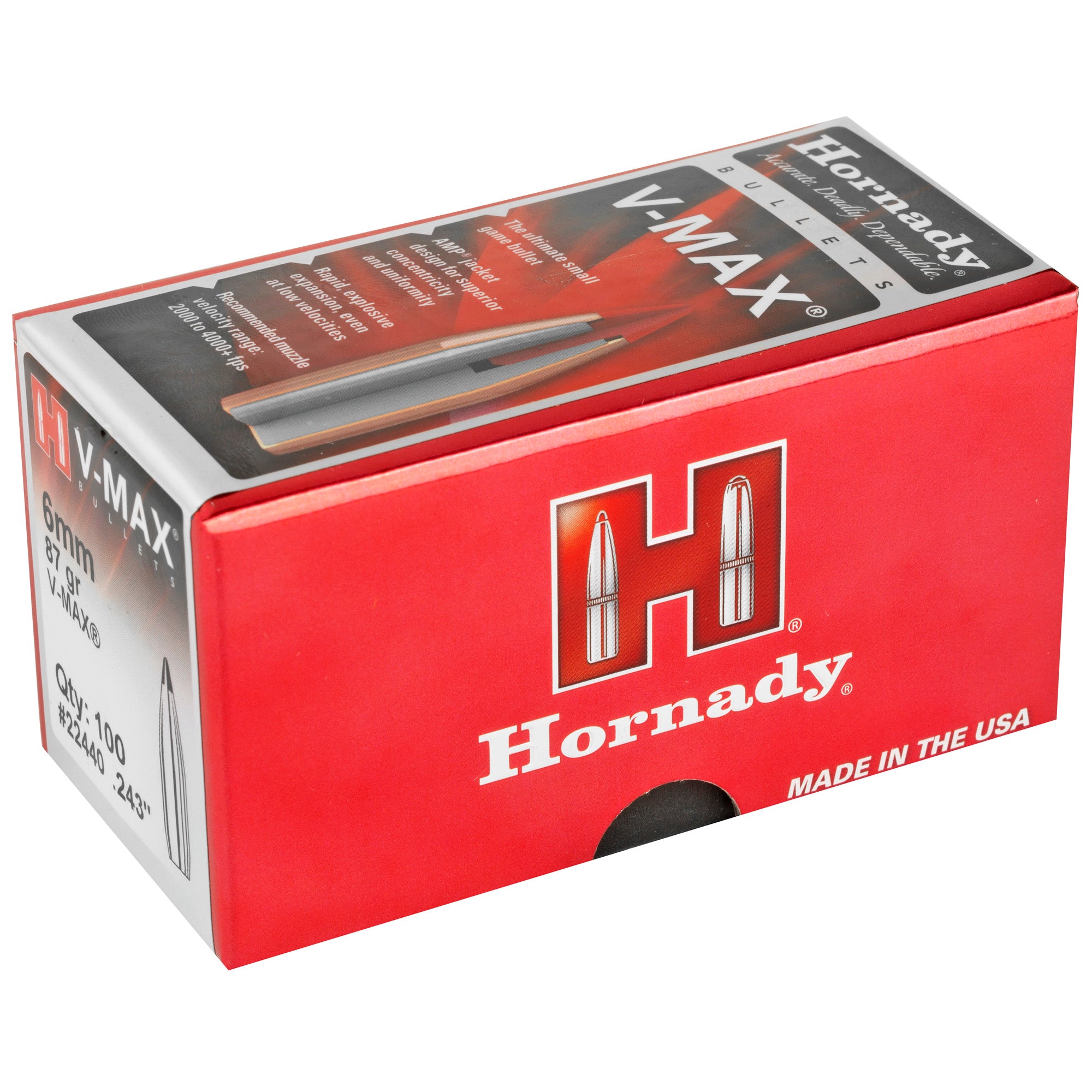Hornady V-Max .243 Caliber 87 Grain Bullet - 100 Count Box (Part #22440)
