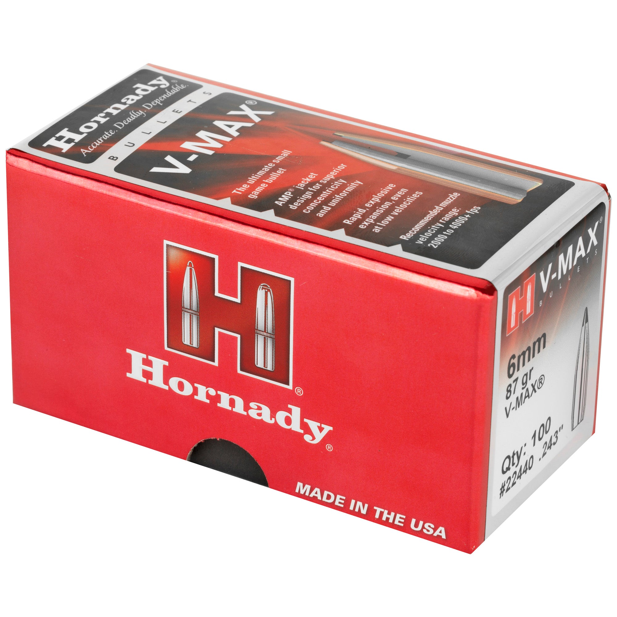 Hornady V-Max .243 Caliber 87 Grain Bullet - 100 Count Box (Part #22440)