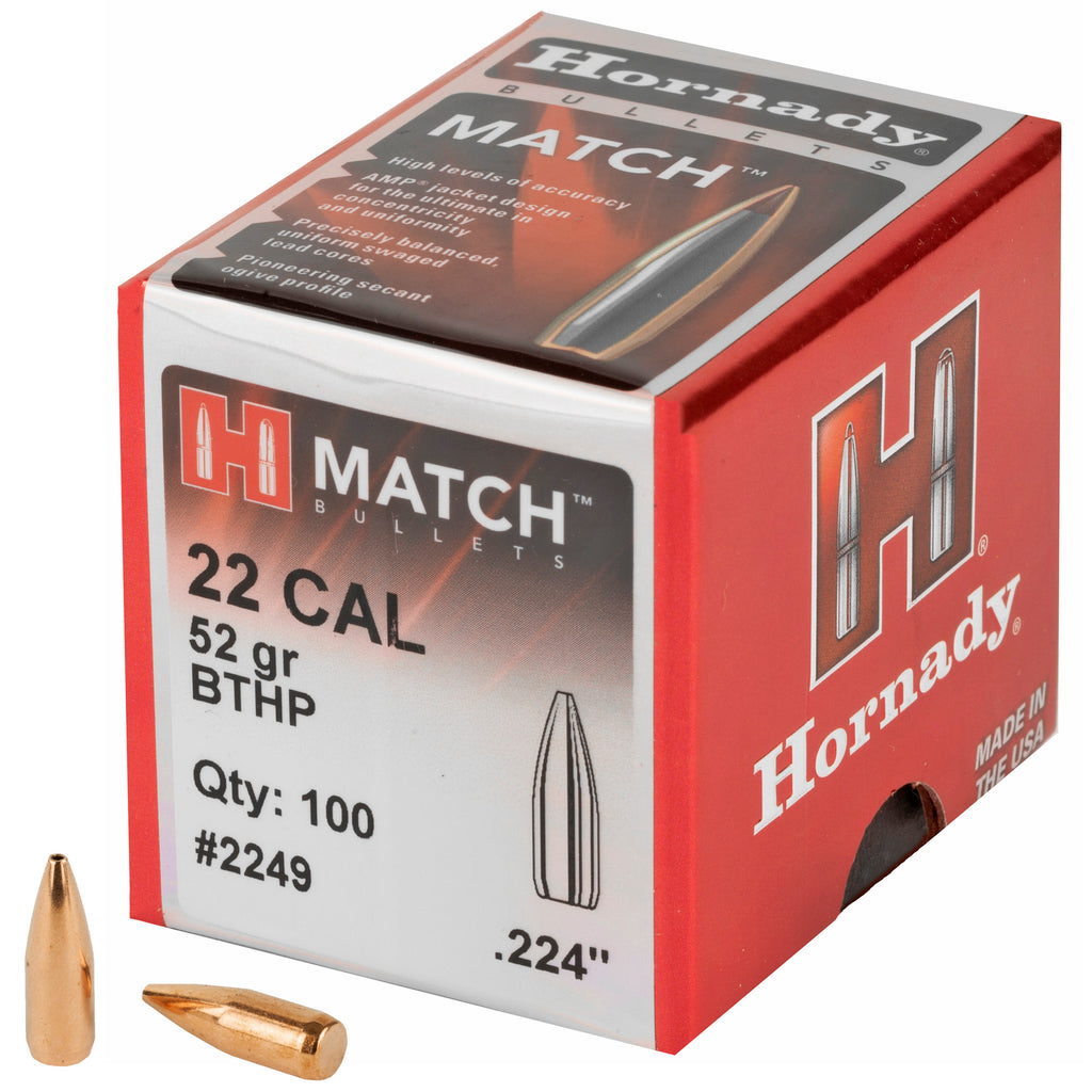 Hornady Match 22 Caliber Boat Tail Hollow Point Ammunition, 52 Grain, 100 Rounds