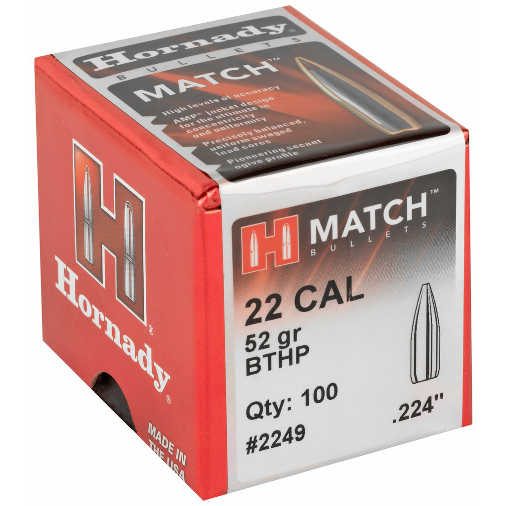 Hornady Match 22 Caliber Boat Tail Hollow Point Ammunition, 52 Grain, 100 Rounds