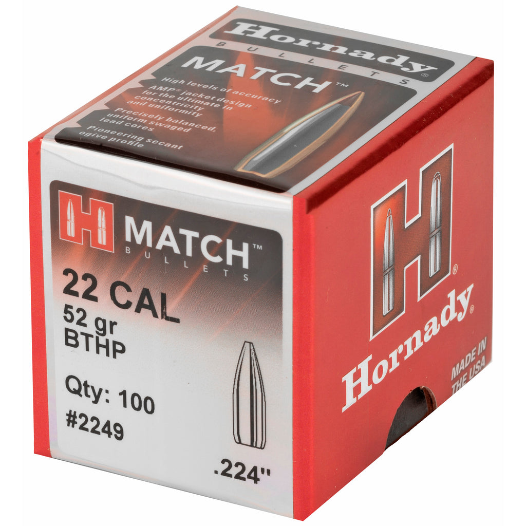 Hornady Match 22 Caliber Boat Tail Hollow Point Ammunition, 52 Grain, 100 Rounds