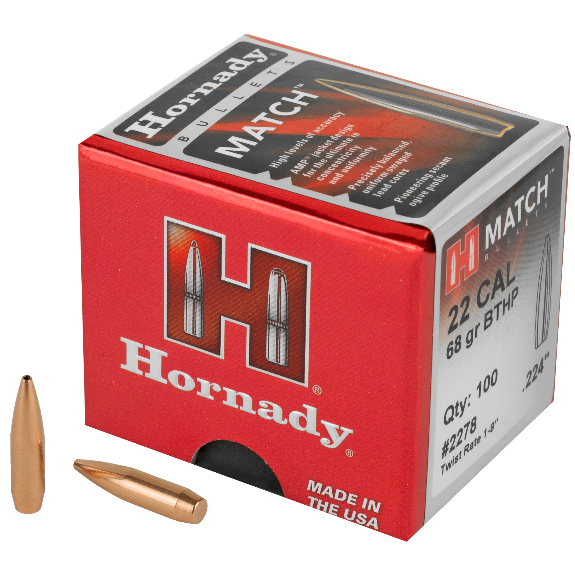 Hornady Match 22 Caliber .224 68 Grain Ammunition (100 Rounds) - Model HRNDY Match