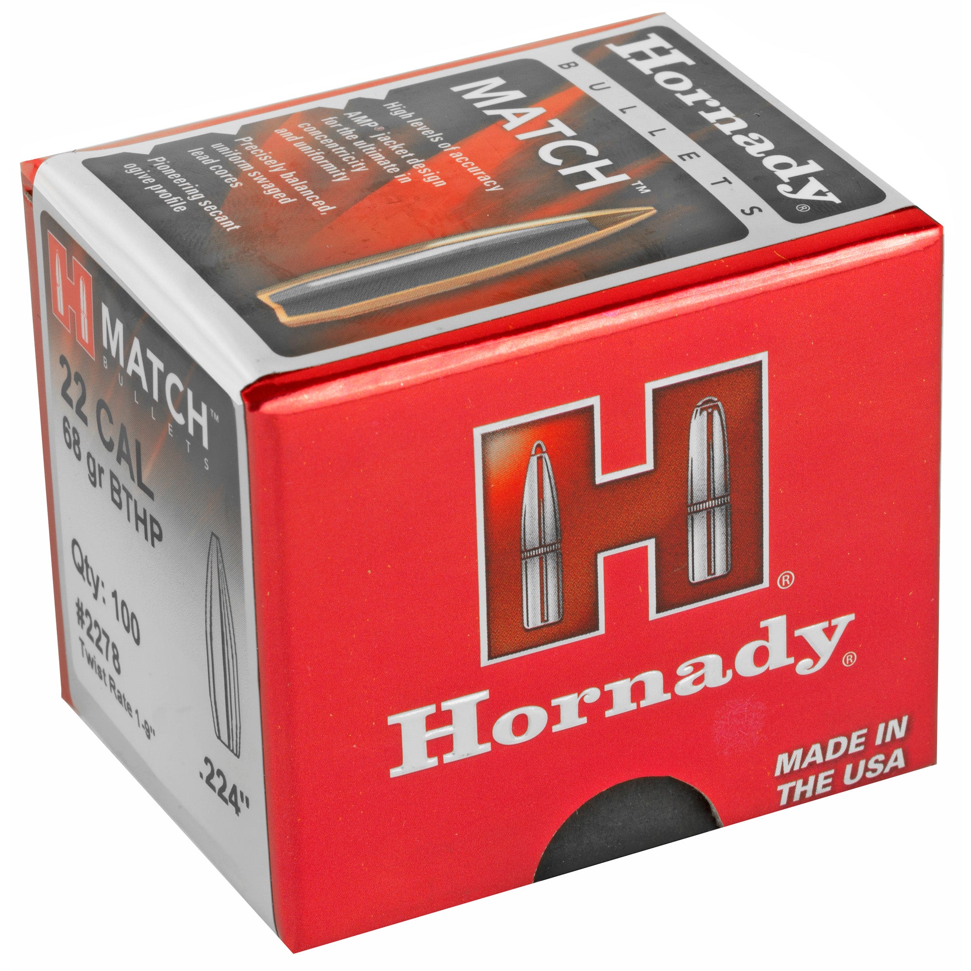 Hornady Match 22 Caliber .224 68 Grain Ammunition (100 Rounds) - Model HRNDY Match