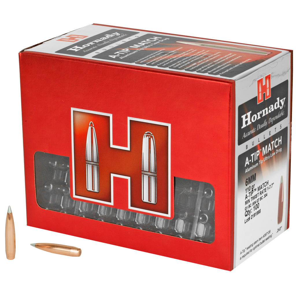 Hornady A-Tip Match .243 Caliber 110 Grain Boat Tail Match Bullets (100 Count)