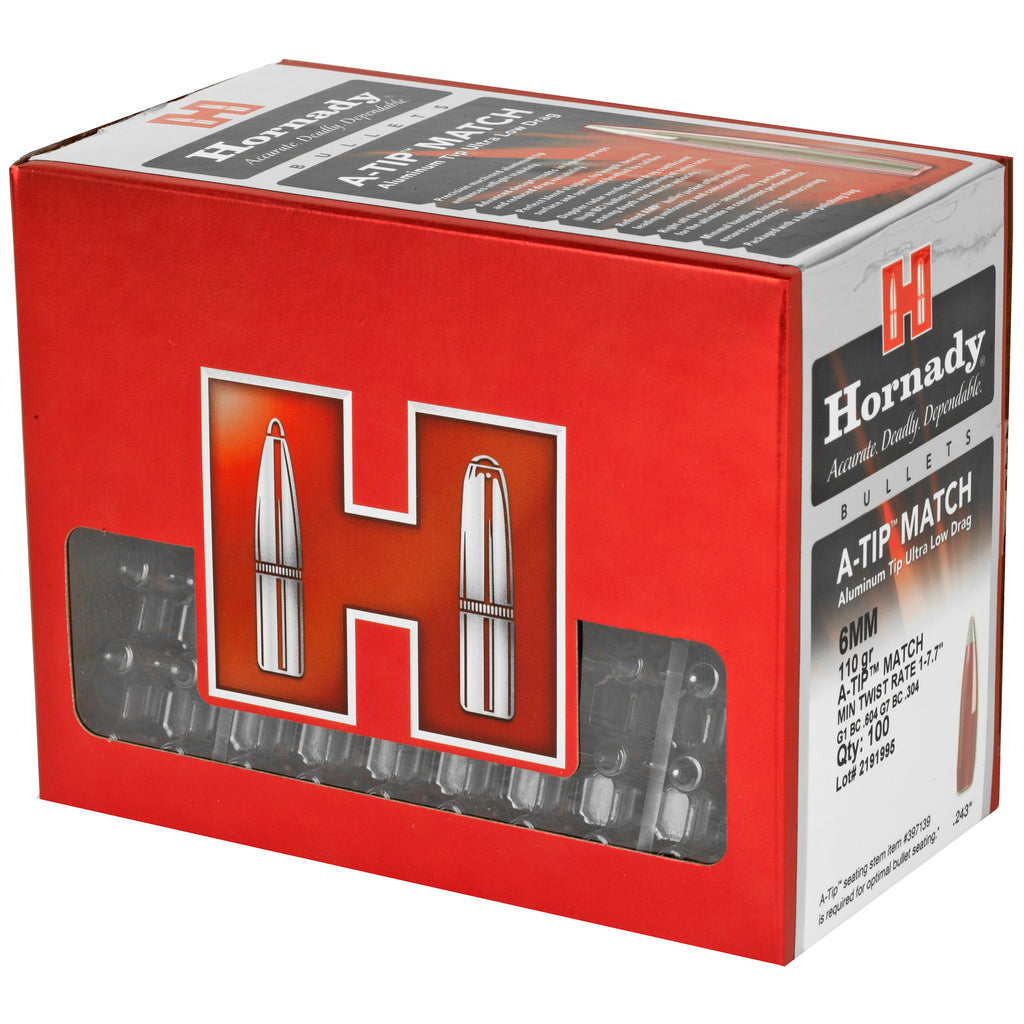 Hornady A-Tip Match .243 Caliber 110 Grain Boat Tail Match Bullets (100 Count)