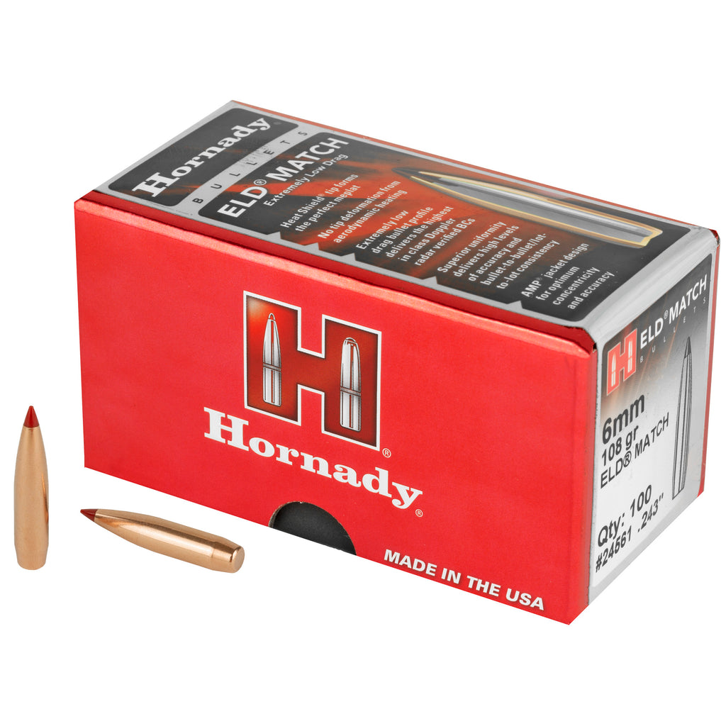 Hornady ELD-M 6mm .243 108 Grain Match Grade Rifle Bullets, 100 Count