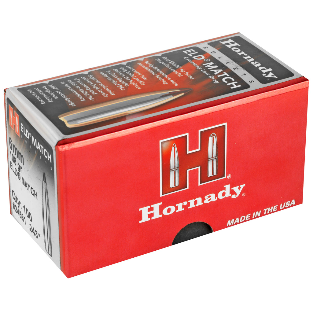 Hornady ELD-M 6mm .243 108 Grain Match Grade Rifle Bullets, 100 Count