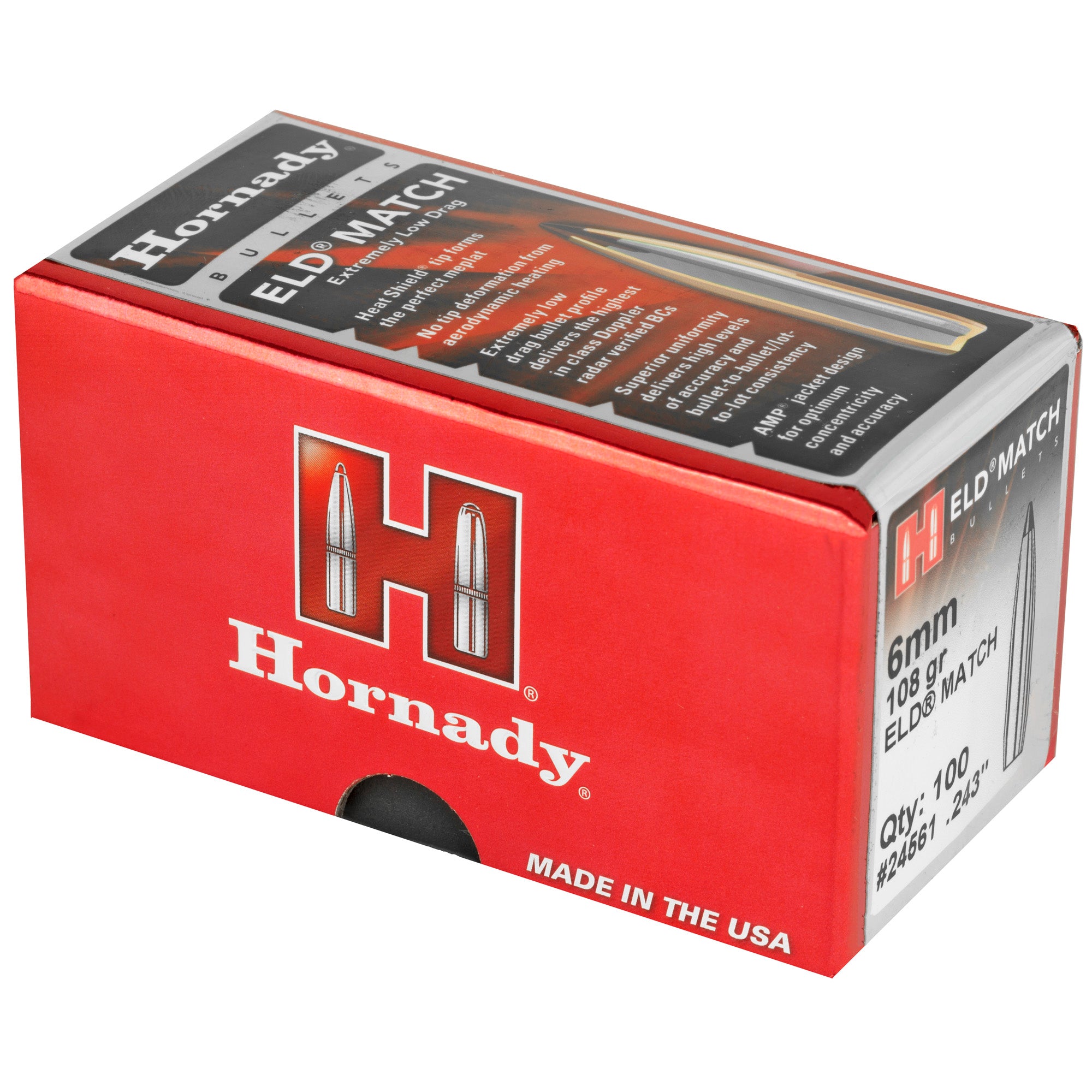 Hornady ELD-M 6mm .243 108 Grain Match Grade Rifle Bullets, 100 Count