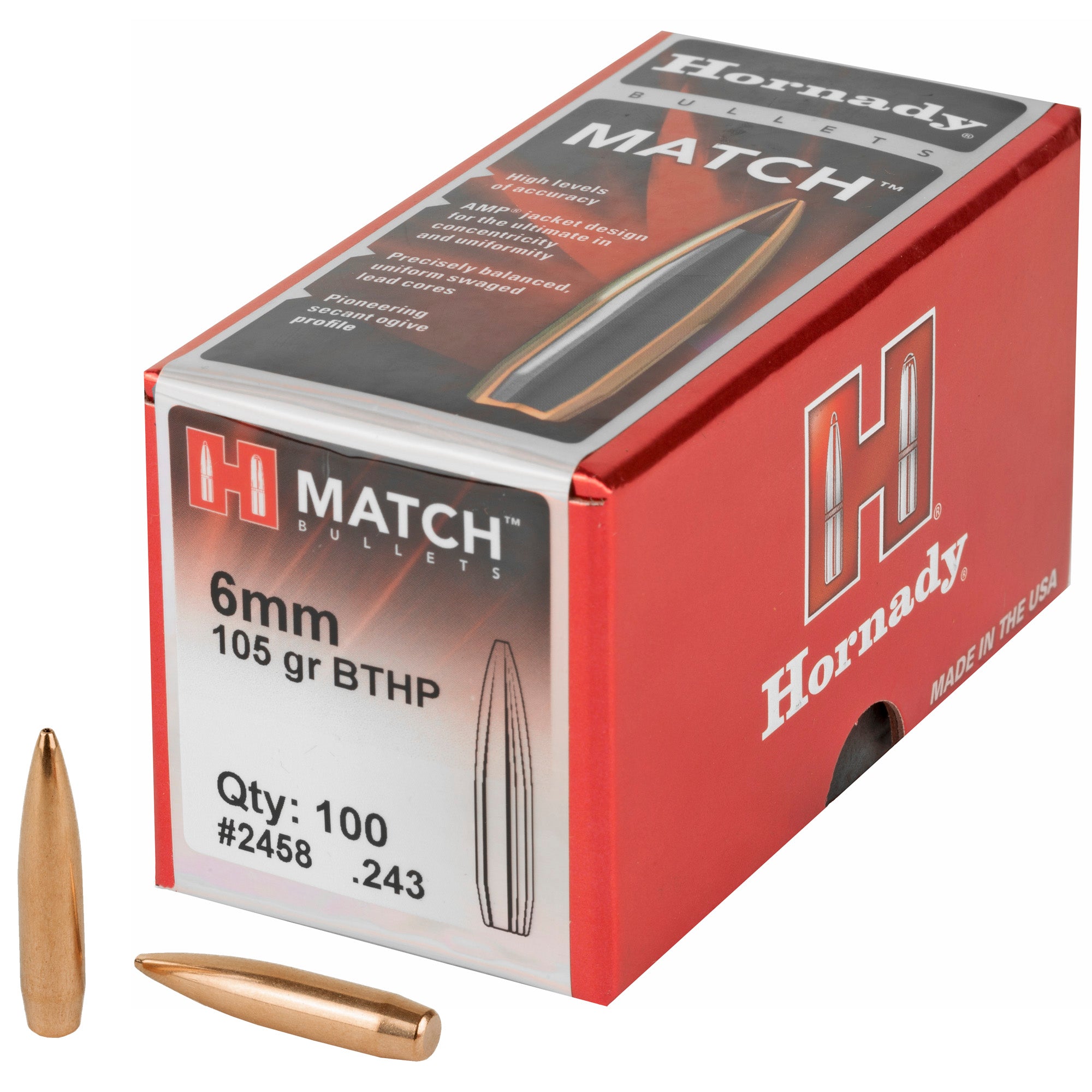 Hornady Match .243 Caliber 105-Grain Boat Tail Hollow Point Bullets (100 Count)