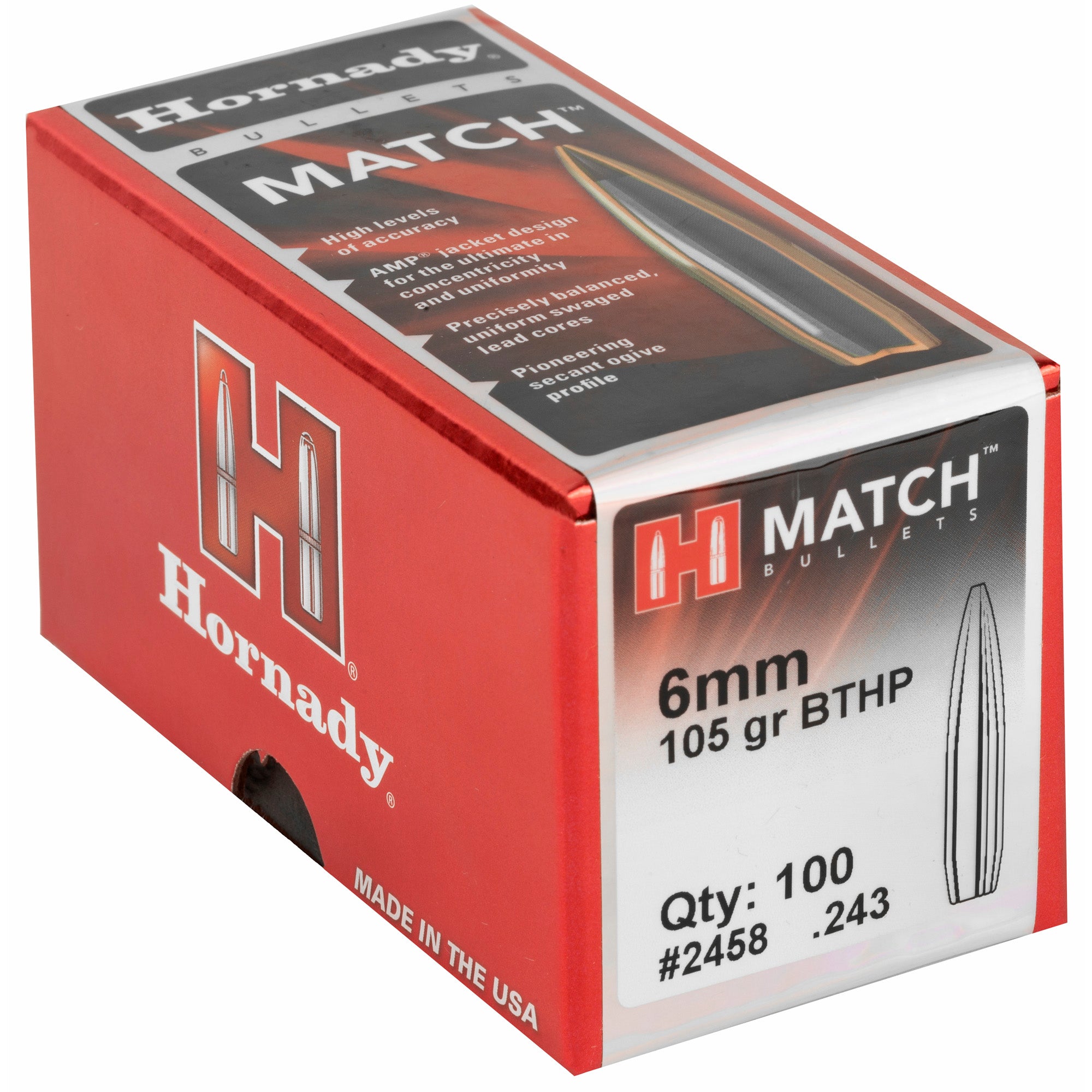 Hornady Match .243 Caliber 105-Grain Boat Tail Hollow Point Bullets (100 Count)