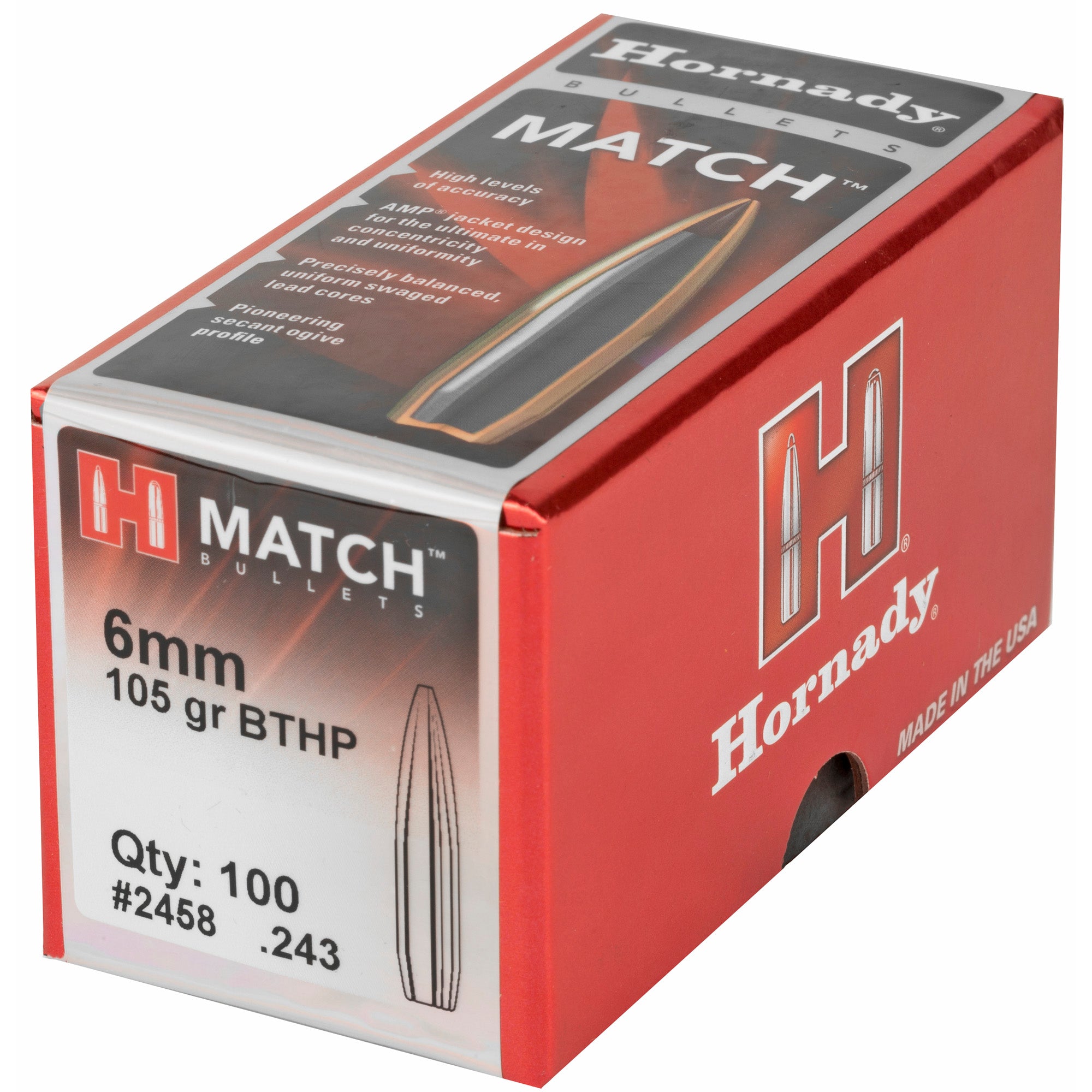 Hornady Match .243 Caliber 105-Grain Boat Tail Hollow Point Bullets (100 Count)