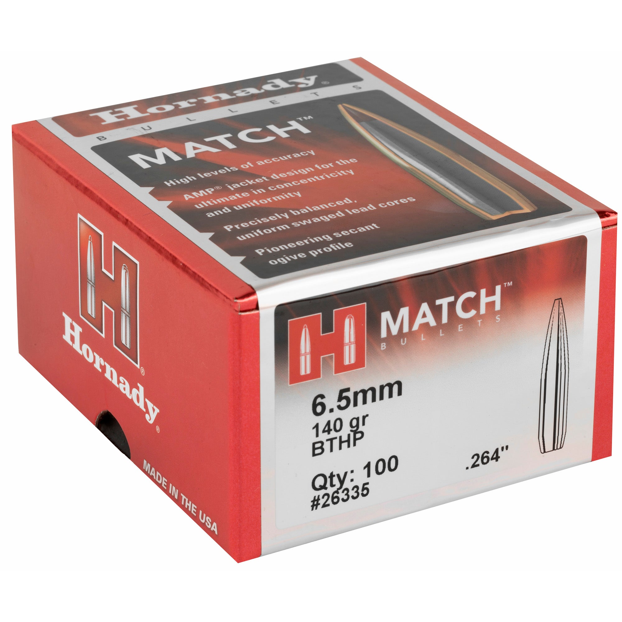 Hornady Match 6.5mm .264 140 Grain Reloading Bullets - 100 Count